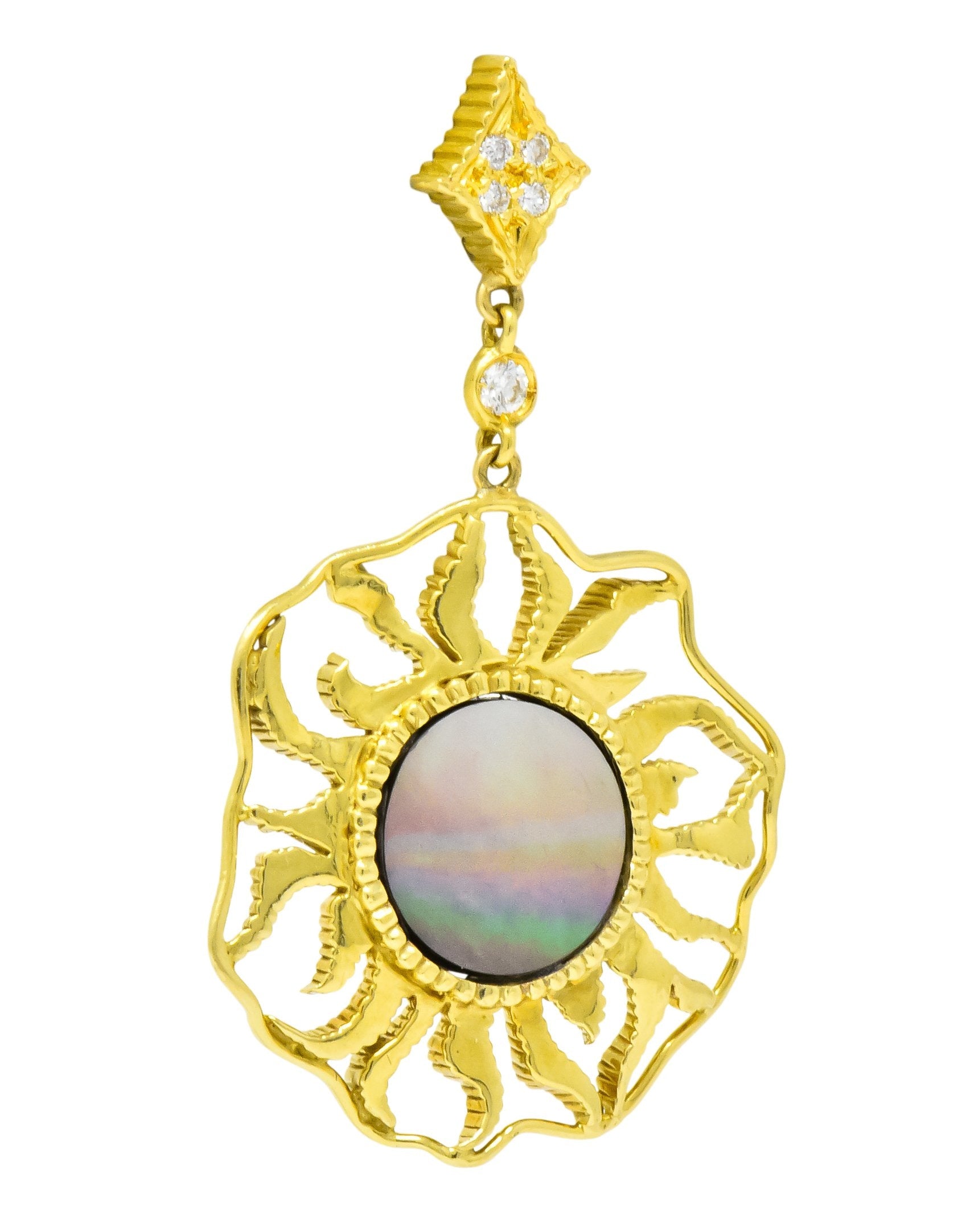 Doris Panos Diamond Mother-Of-Pearl 18 Karat Gold Sunburst Drop Earrings Wilson's Estate Jewelry