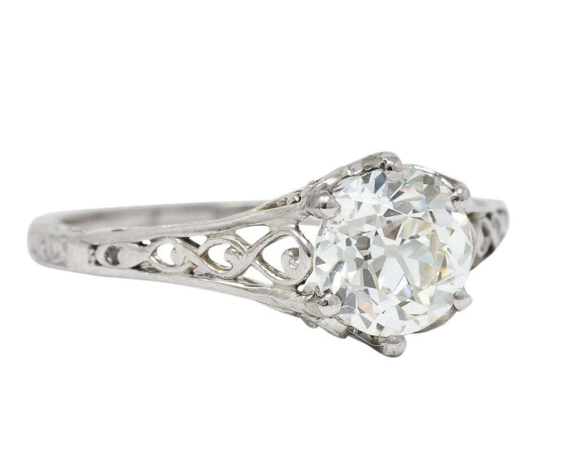 Edwardian 1.13 CTW Diamond Platinum Engagement Ring GIA Circa 1915 - Wilson's Estate Jewelry