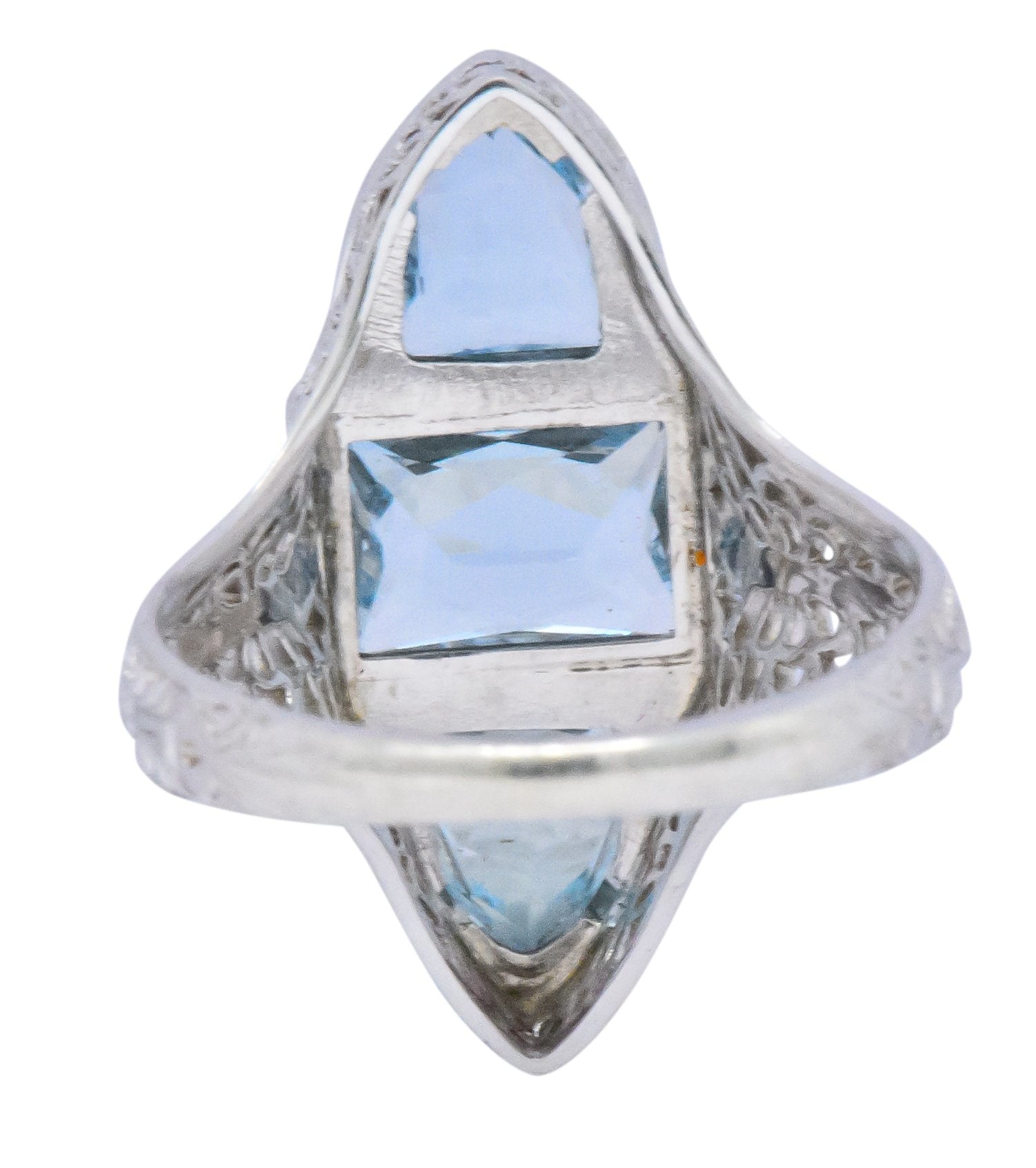 Edwardian 1.75 CTW Aquamarine Dragonfly 14 Karat White Gold Cocktail Ring Wilson's Estate Jewelry