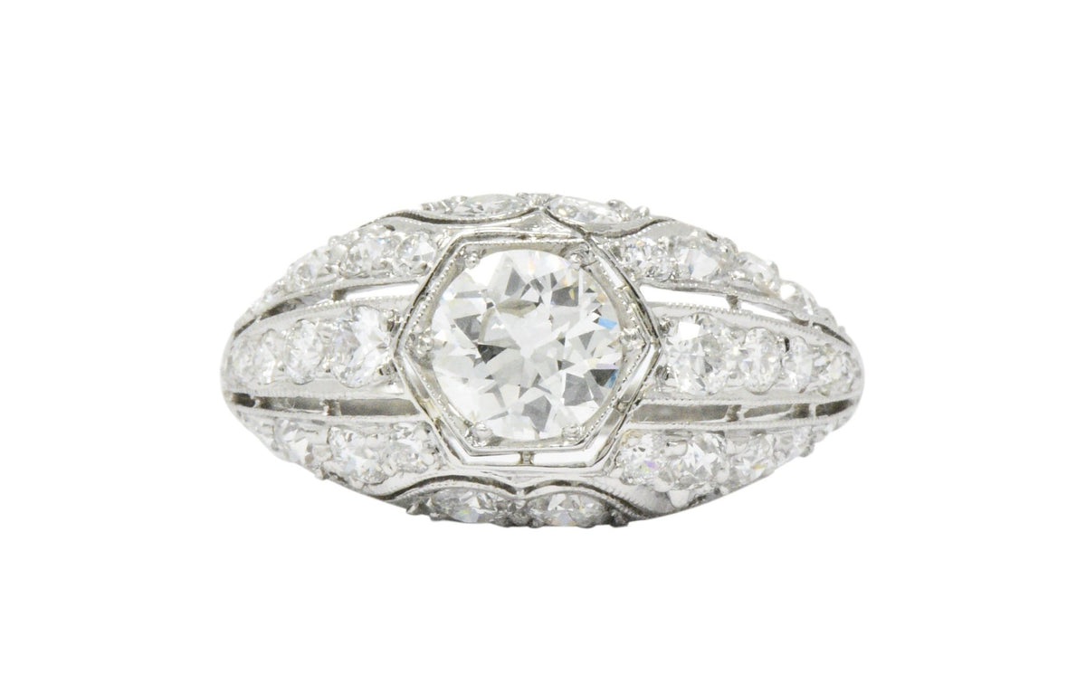 Edwardian 2.06 CTW Old European Diamond Platinum Band Ring GIA Wilson's Estate Jewelry