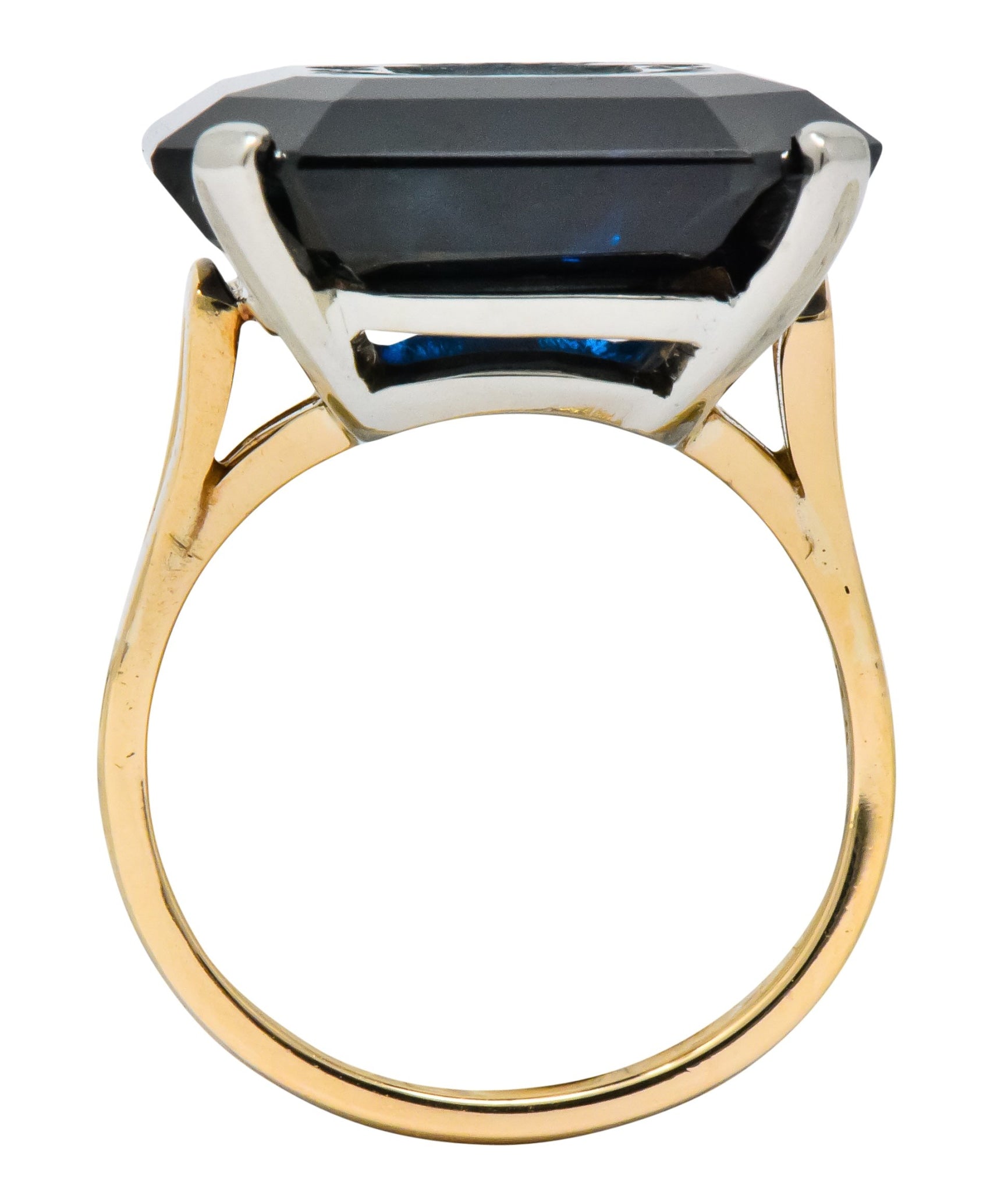 Edwardian 23.88 CTW No Heat Intaglio Sapphire Two-Tone 14 Karat Gold Ring GIA - Wilson's Estate Jewelry