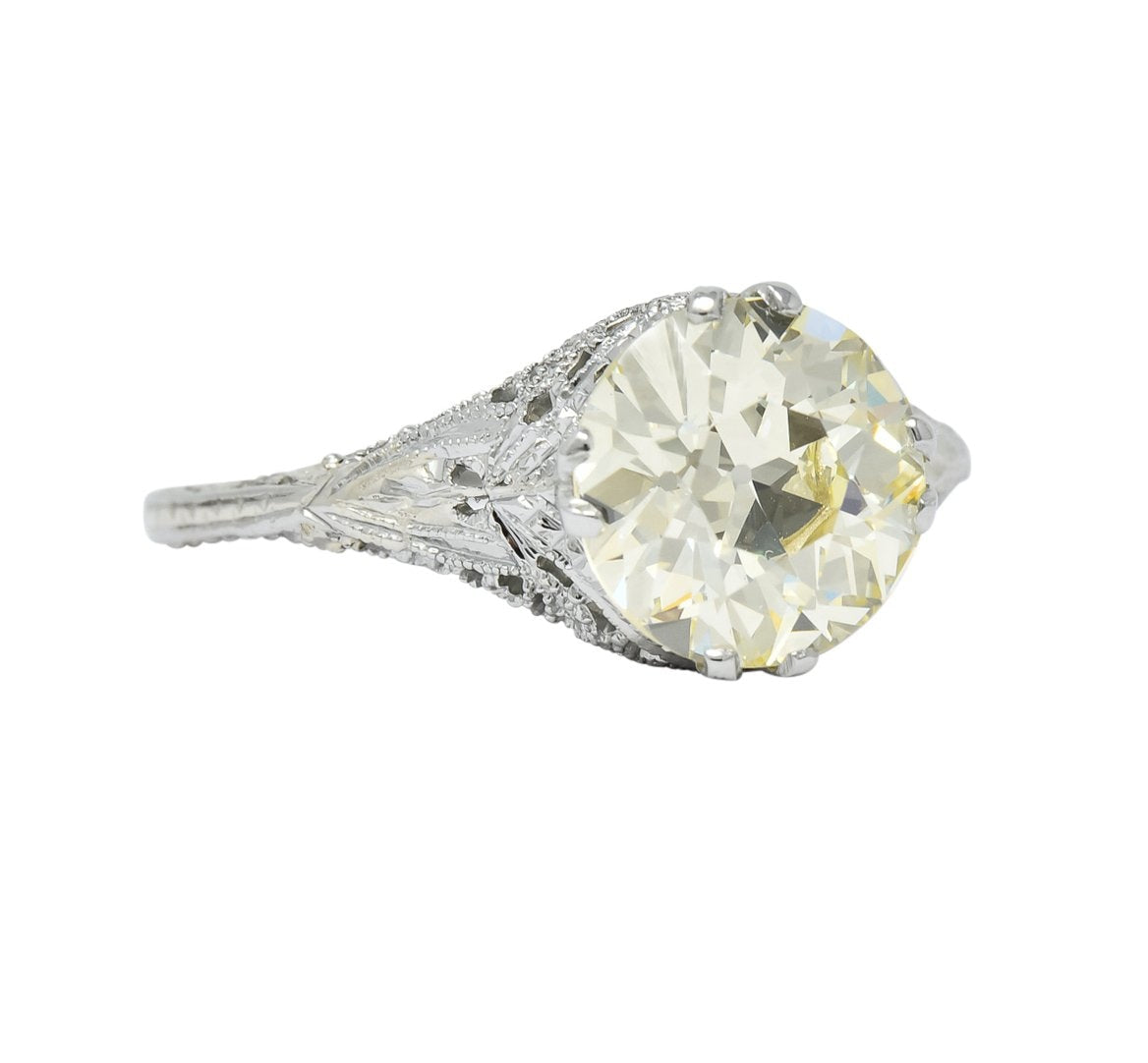 Edwardian 3.01 CTW Diamond 18 Karat White Gold Solitaire Engagement Ring GIA - Wilson's Estate Jewelry