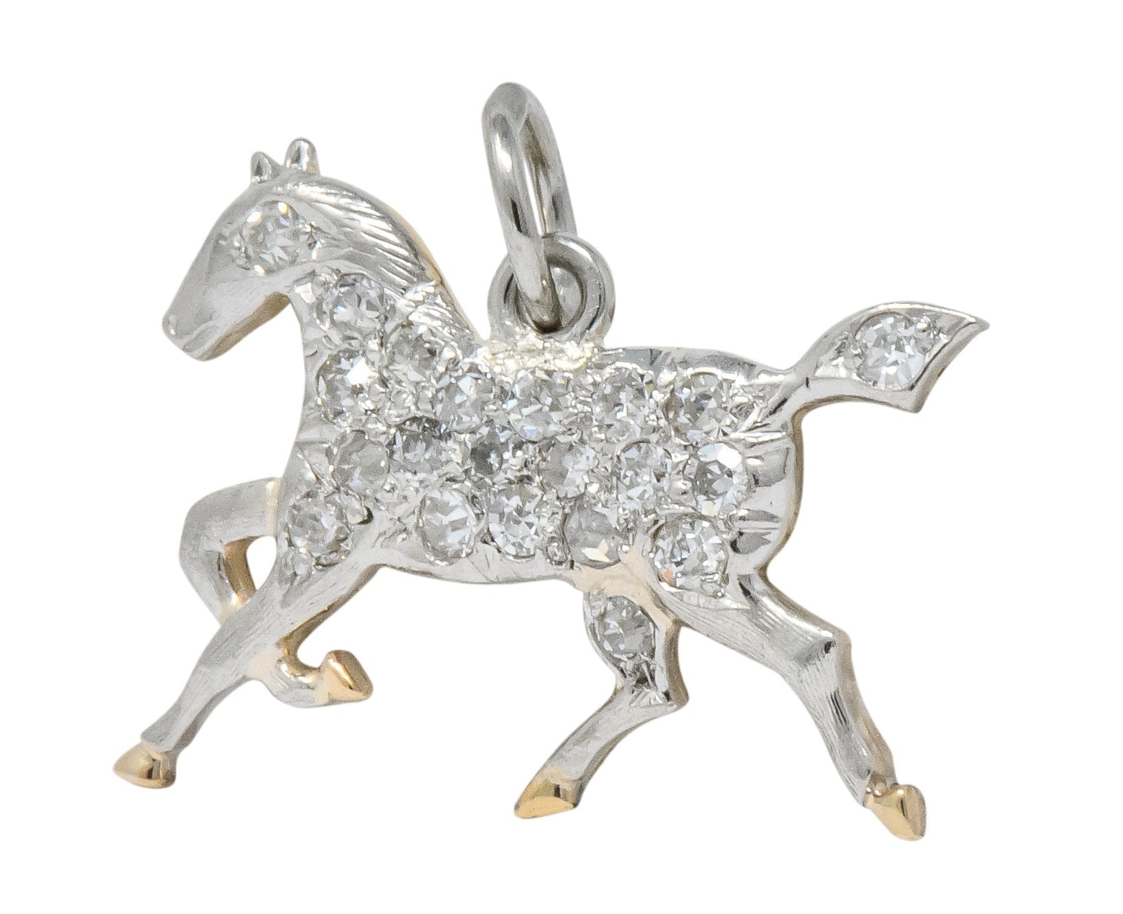 Edwardian Ca. 1920 Diamond Platinum-Topped 14 Karat Gold Horse Charm - Wilson's Estate Jewelry