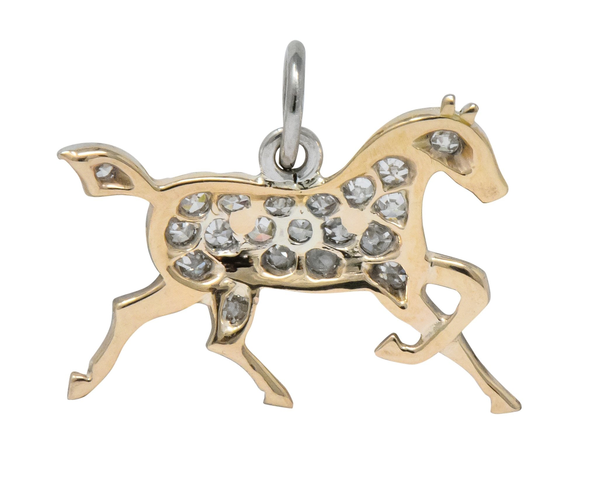 Edwardian Ca. 1920 Diamond Platinum-Topped 14 Karat Gold Horse Charm - Wilson's Estate Jewelry