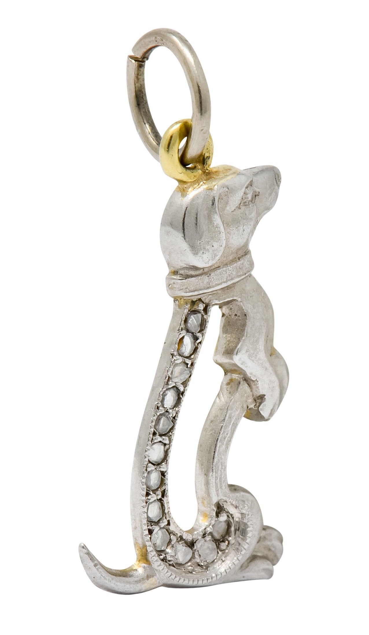 Edwardian Diamond Platinum-Topped 18 Karat Gold Dachshund Dog Charm - Wilson's Estate Jewelry