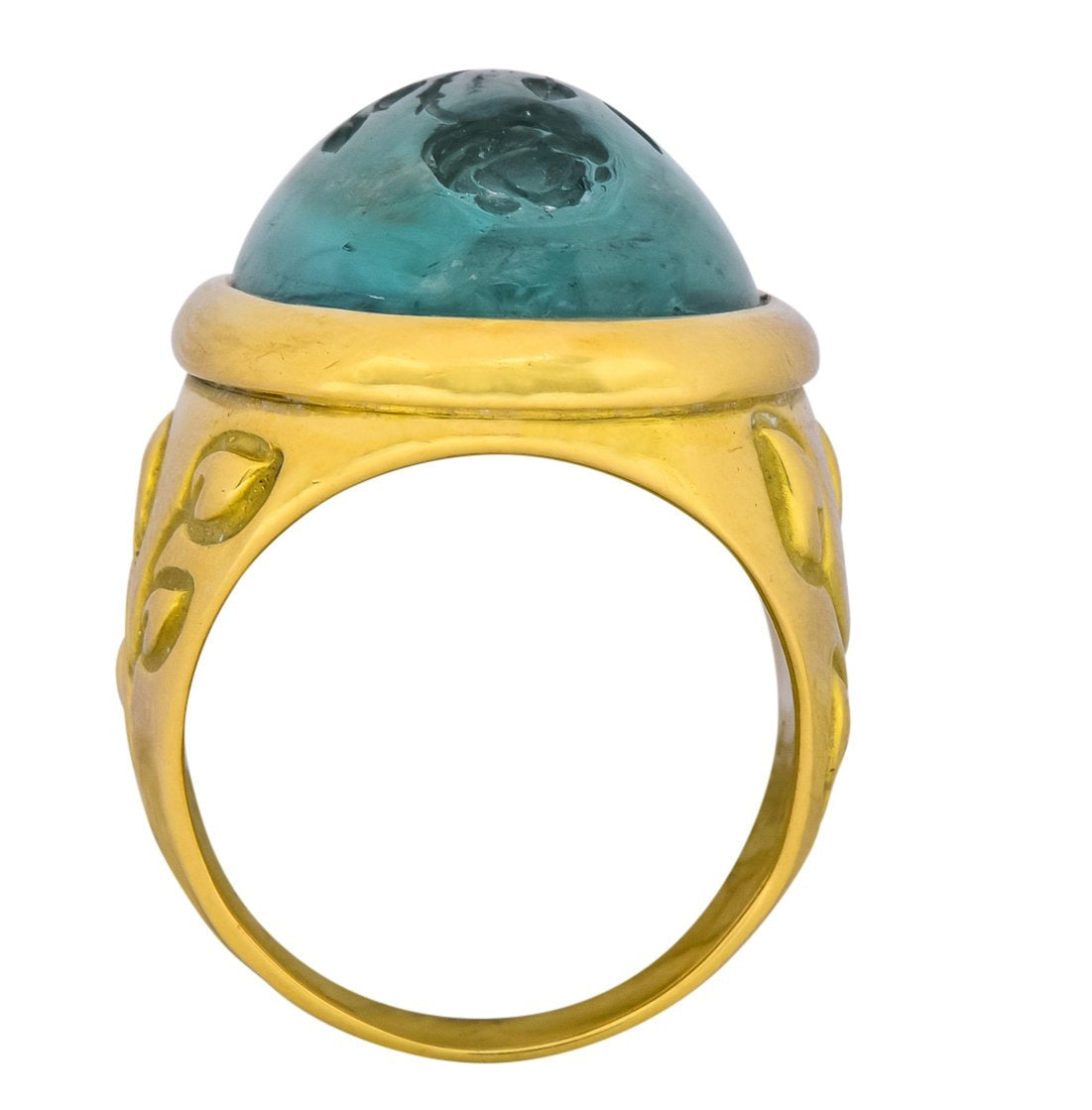 Elizabeth Gage British 1999 Vintage Aquamarine 18 Karat Gold Rose Ring - Wilson's Estate Jewelry