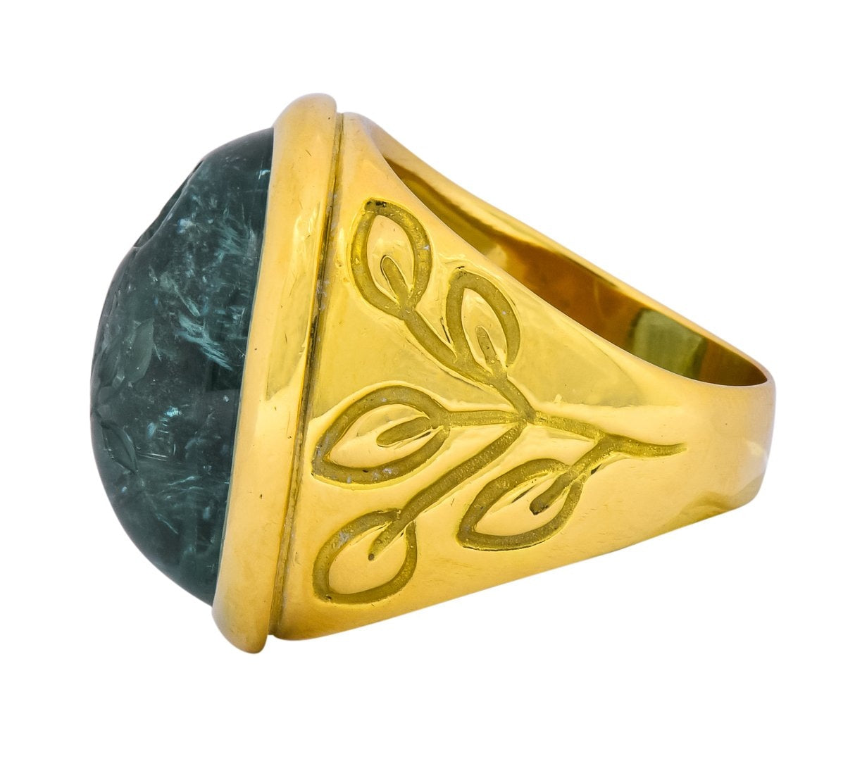 Elizabeth Gage British 1999 Vintage Aquamarine 18 Karat Gold Rose Ring - Wilson's Estate Jewelry