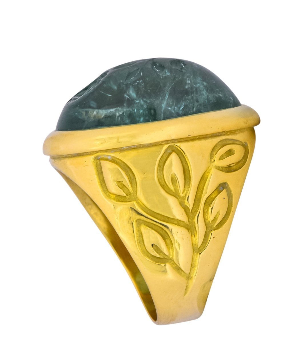 Elizabeth Gage British 1999 Vintage Aquamarine 18 Karat Gold Rose Ring - Wilson's Estate Jewelry