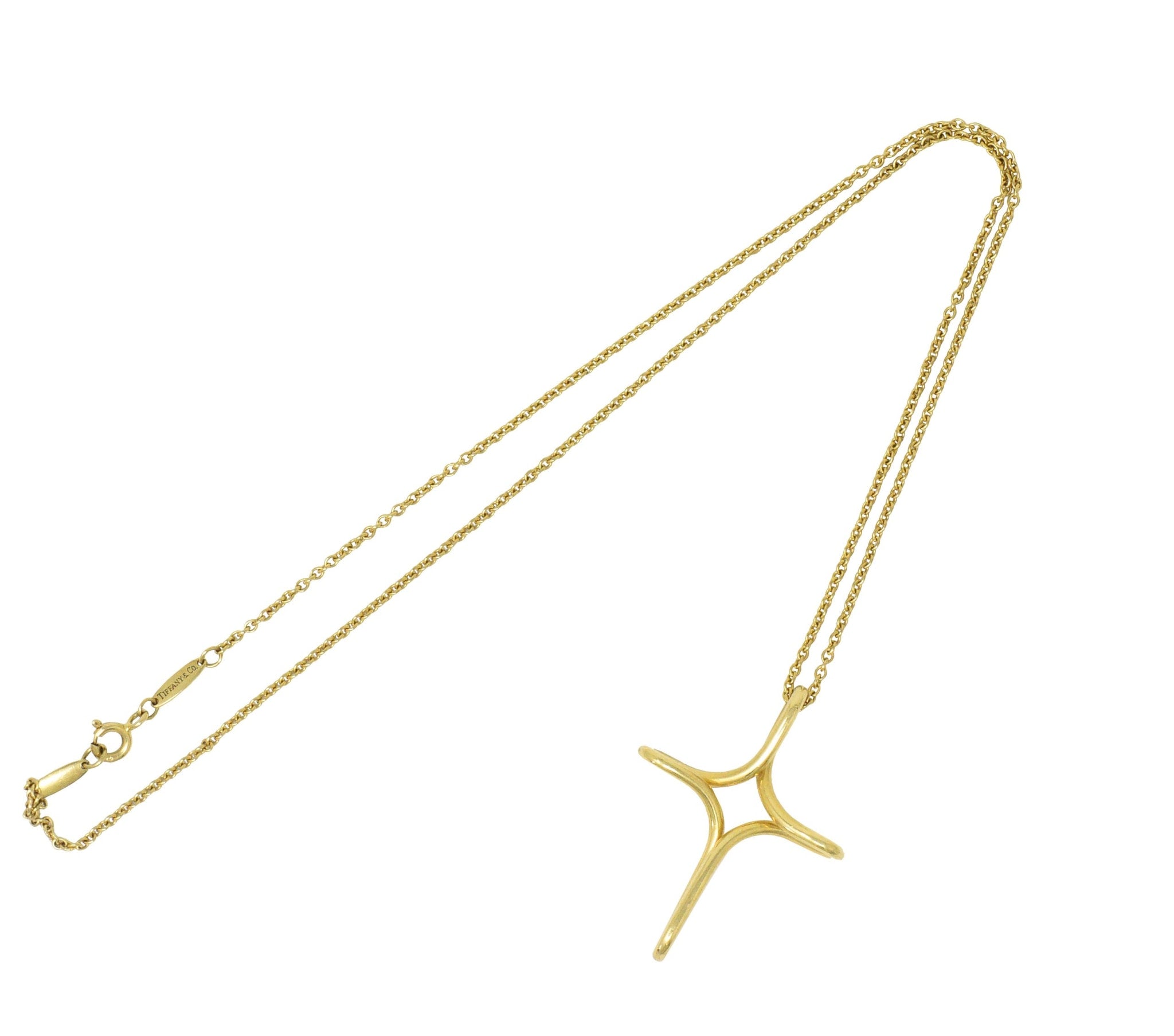 Elsa Peretti Tiffany & Co. 18 Karat Gold Infinity Cross Pendant Necklace Wilson's Estate Jewelry