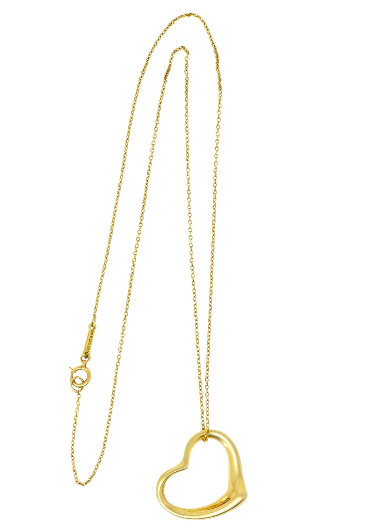 Elsa Peretti Tiffany & Co. 18 Karat Gold Open Heart Pendant Necklace - Wilson's Estate Jewelry