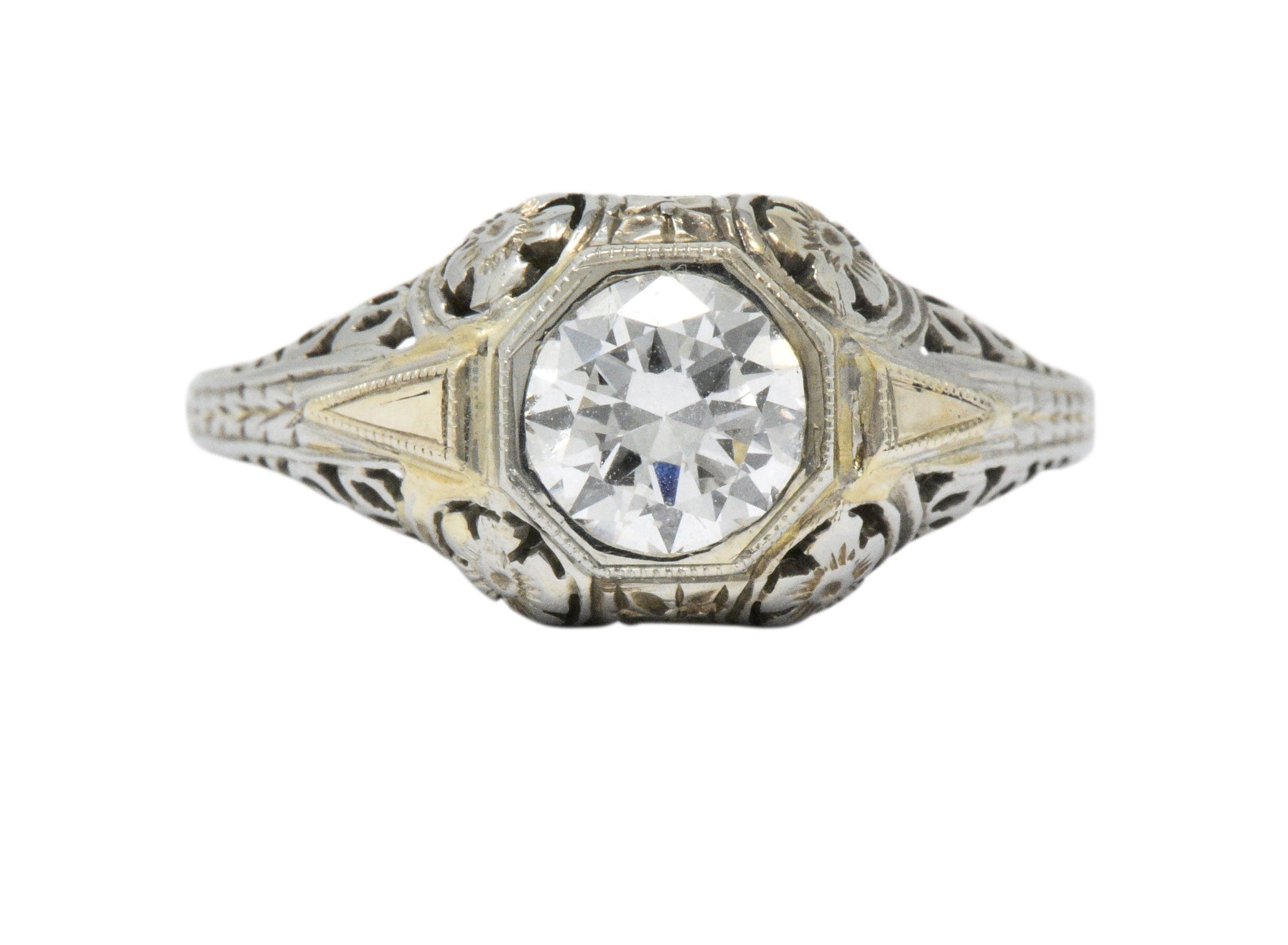 Exemplary Art Deco 0.70 CTW Diamond 18K White Gold Floral Filigree Engagement Ring Wilson's Estate Jewelry