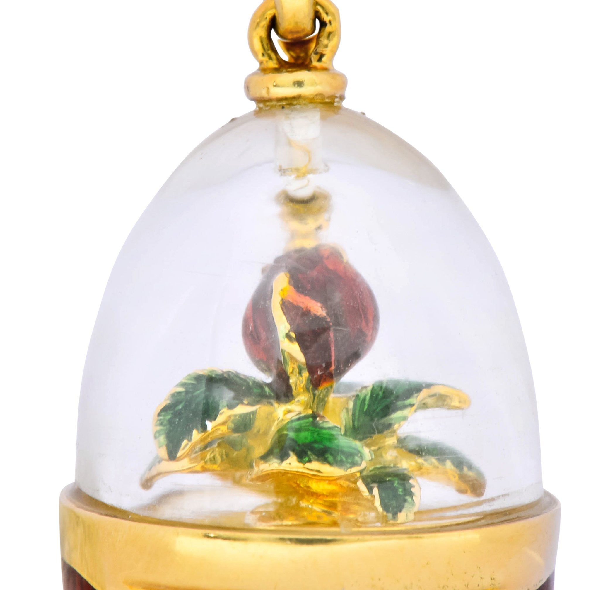 Faberge Enamel Egg Diamond 18 Karat Gold German Rose Flower Pendant - Wilson's Estate Jewelry