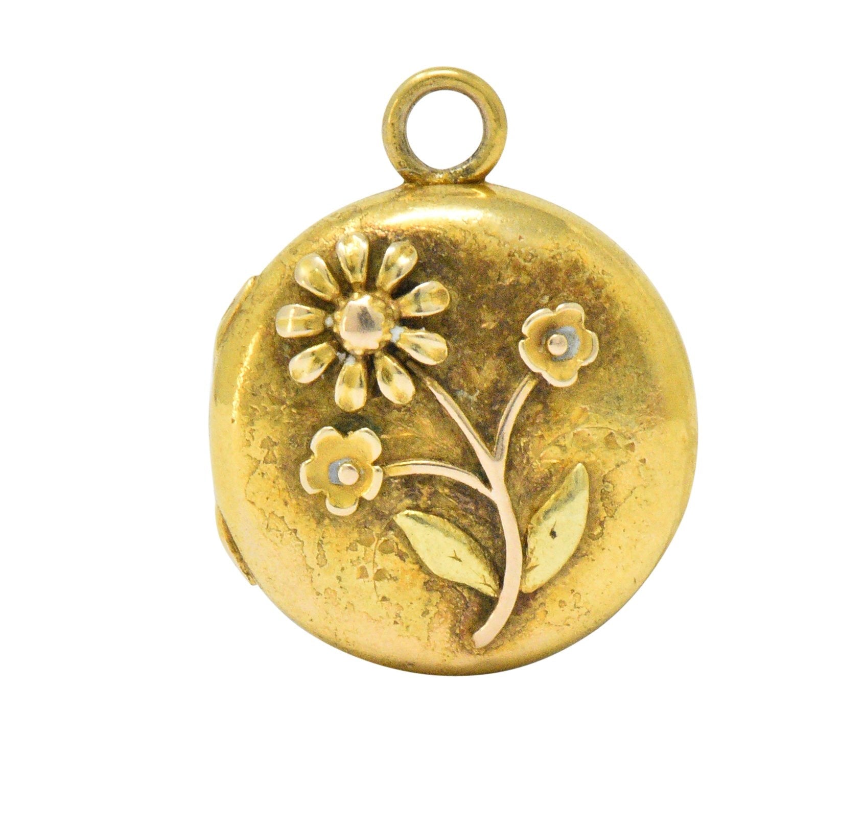 Floral Art Nouveau 14 Karat Tri-Color Gold Flower Locket Wilson's Estate Jewelry