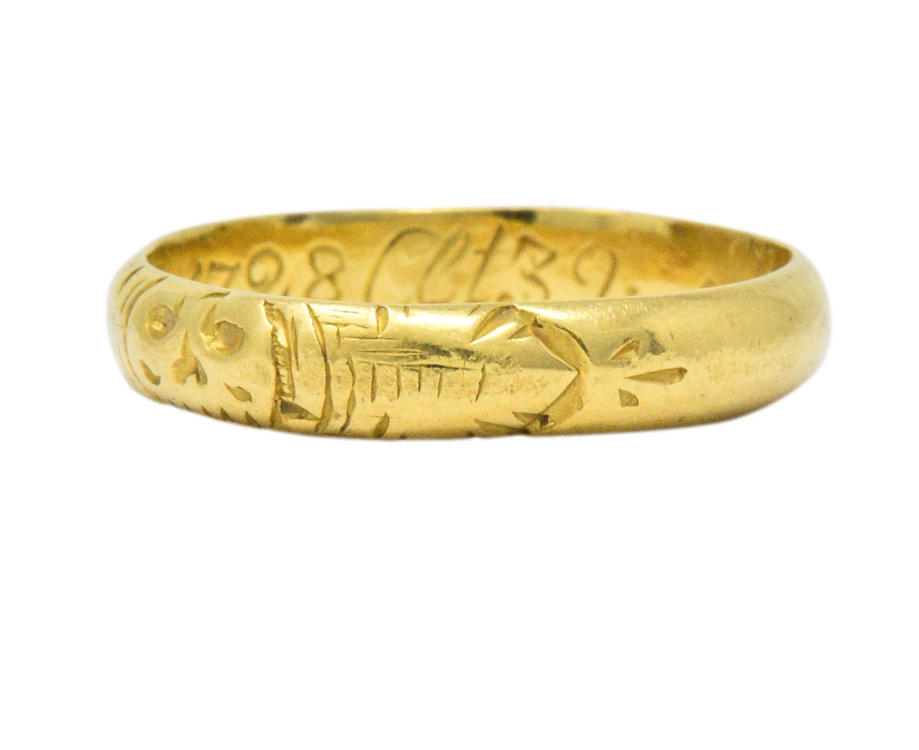 Georgian 22 Karat Gold Memento Mori Skull Unisex Band Ring Wilson's Estate Jewelry