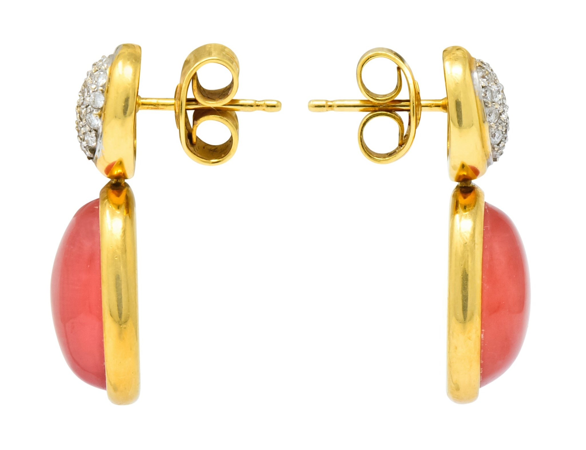 H. Stern Diamond Rhodochrosite 18 Karat Gold Drop Vintage Earrings - Wilson's Estate Jewelry