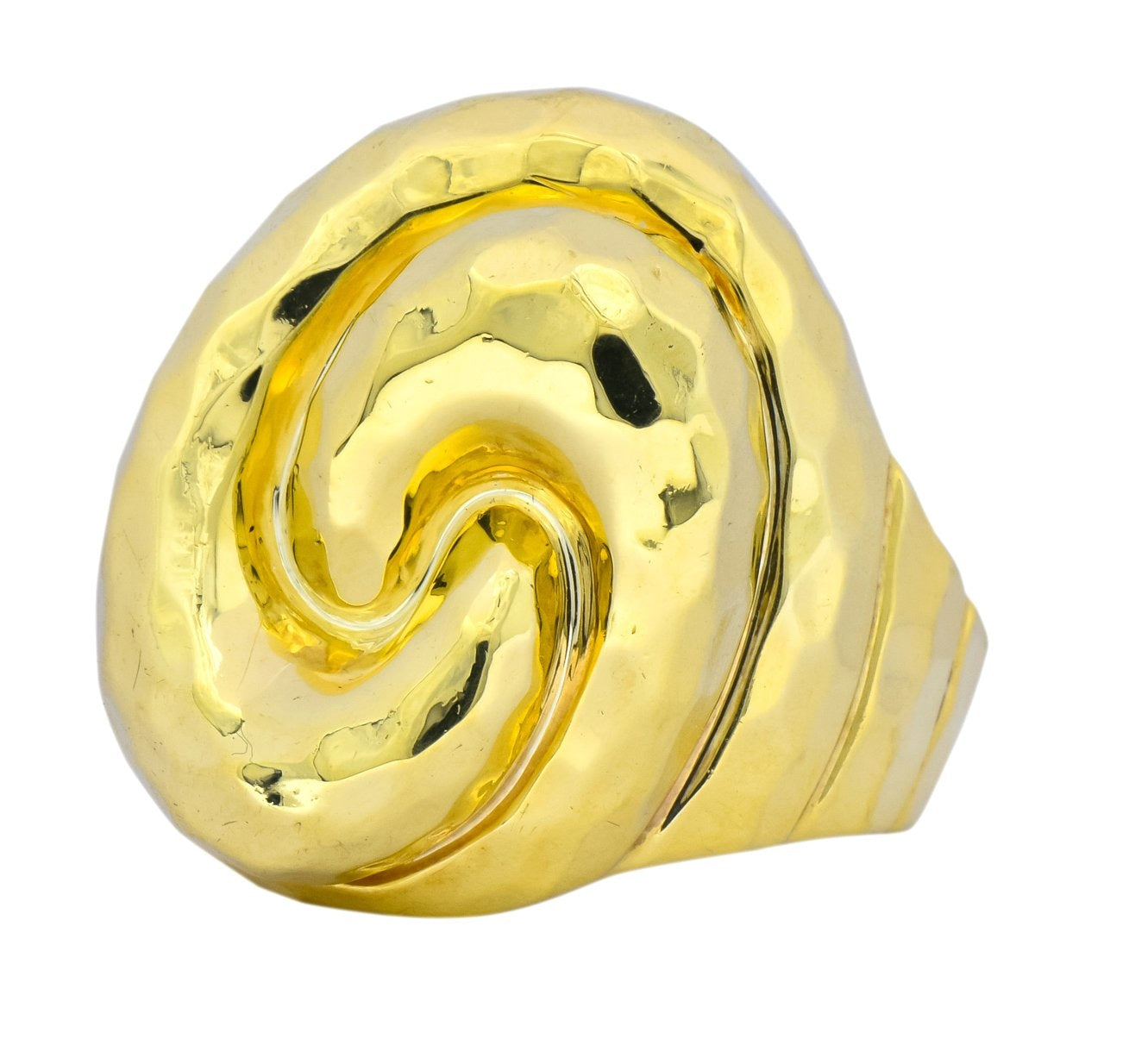 Henry Dunay Vintage 18 Karat Yellow Gold Hammered Swirl Ring - Wilson's Estate Jewelry
