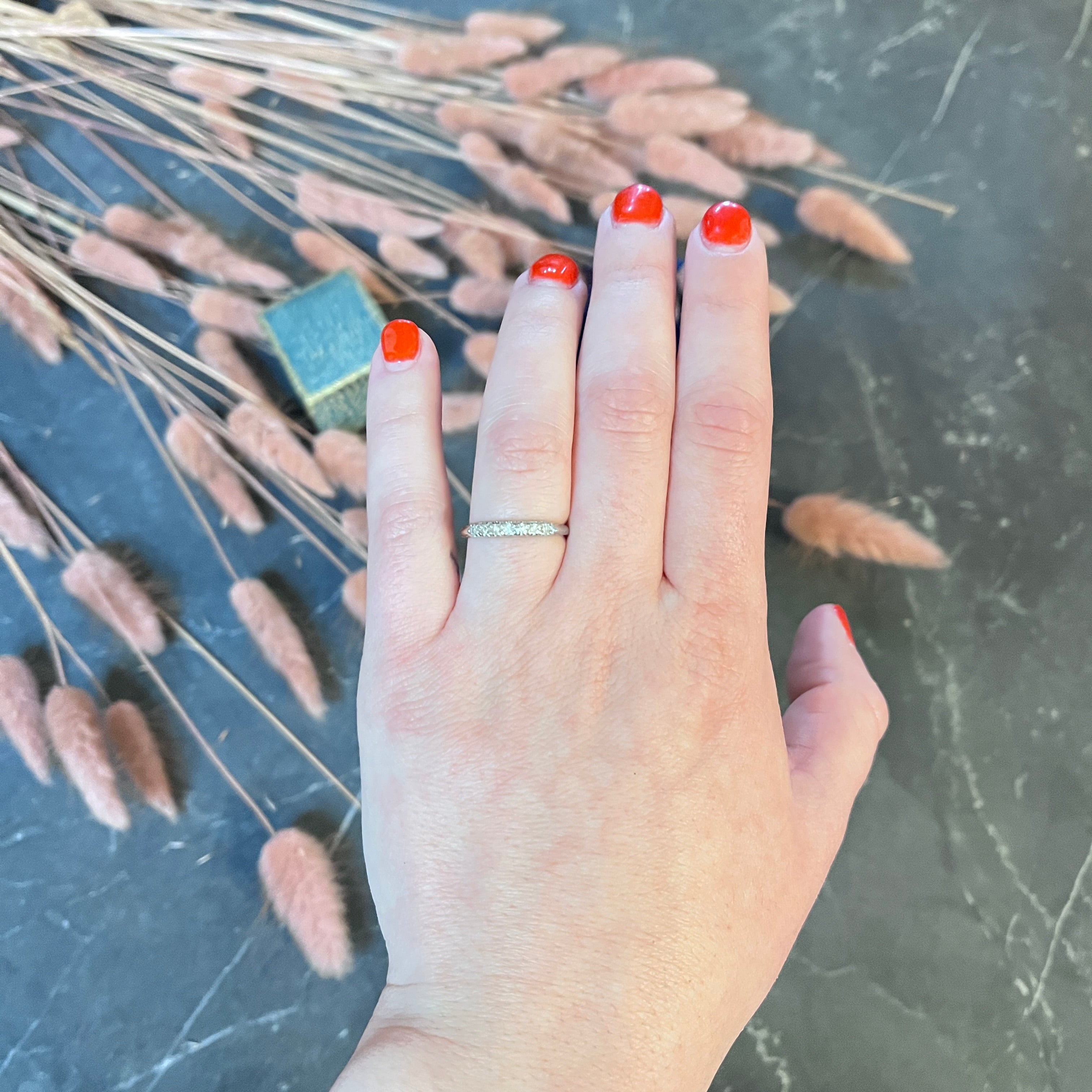 Jabel Single Cut Diamond 18 Karat White Gold Band Ring Wilson's Antique & Estate Jewelry