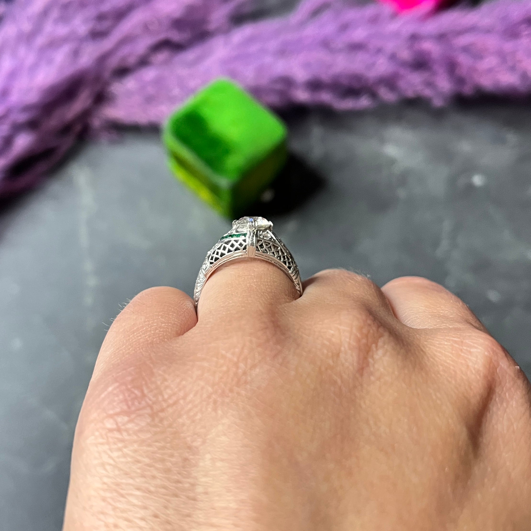 Art Deco 1.35 CTW Old European Diamond Platinum Trellis Engagement Ring GIA Wilson's Estate Jewelry