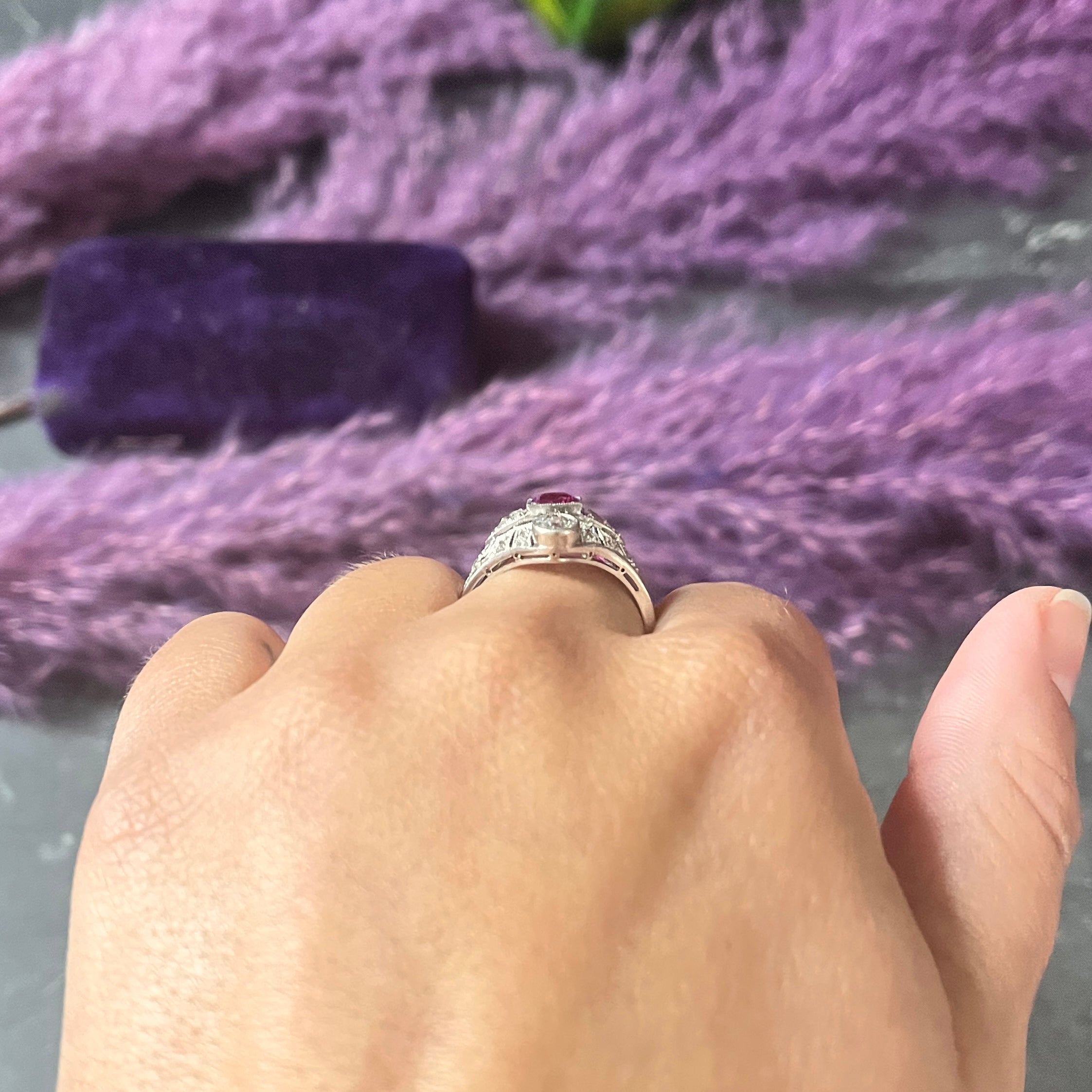 Art Deco 2.12 CTW No Heat Burma Ruby Diamond Platinum Dinner Ring GIA Wilson's Estate Jewelry