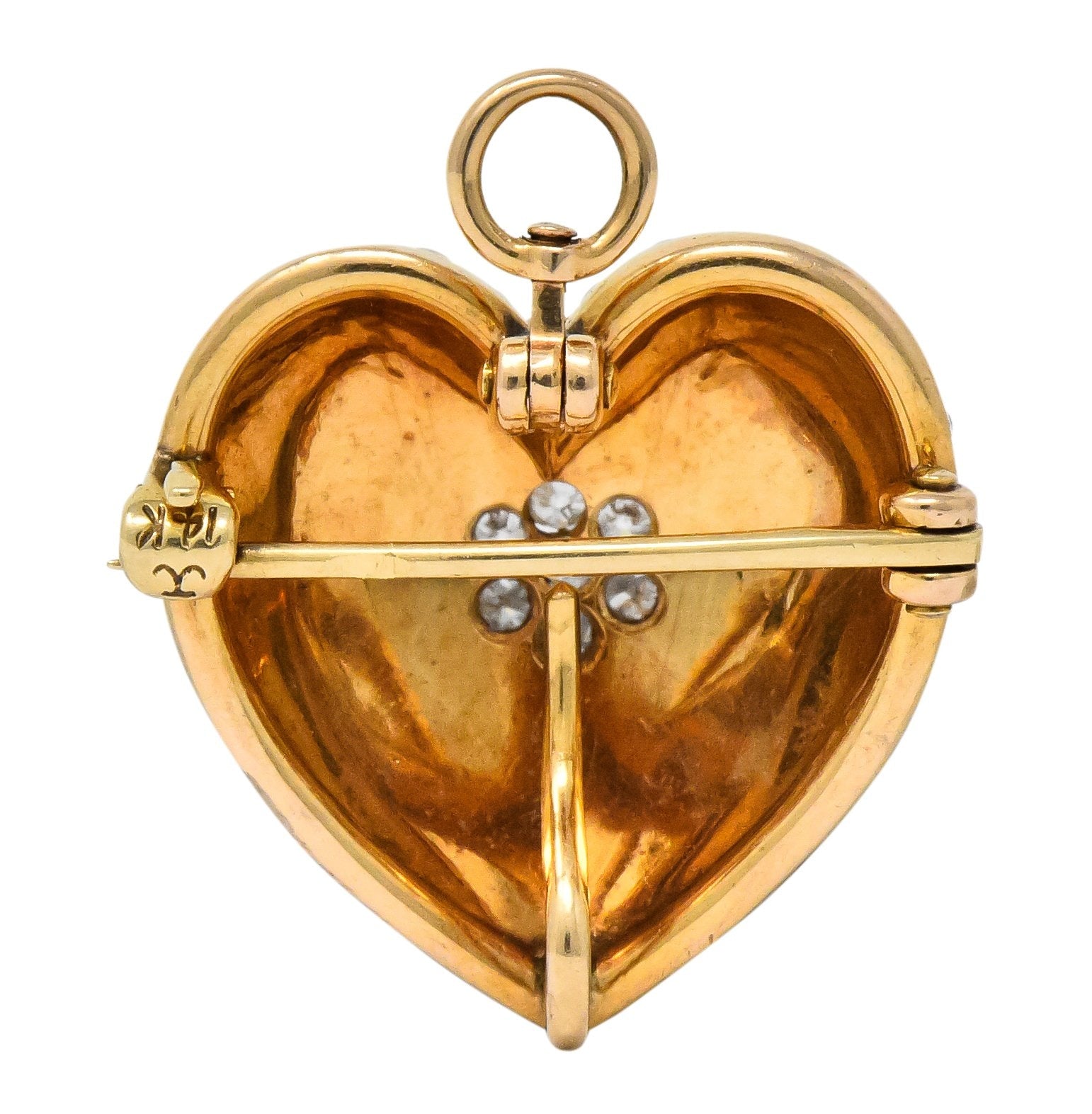 Krementz Late Victorian Diamond Seed Pearl 14 Karat Gold Heart Pendant Brooch - Wilson's Estate Jewelry