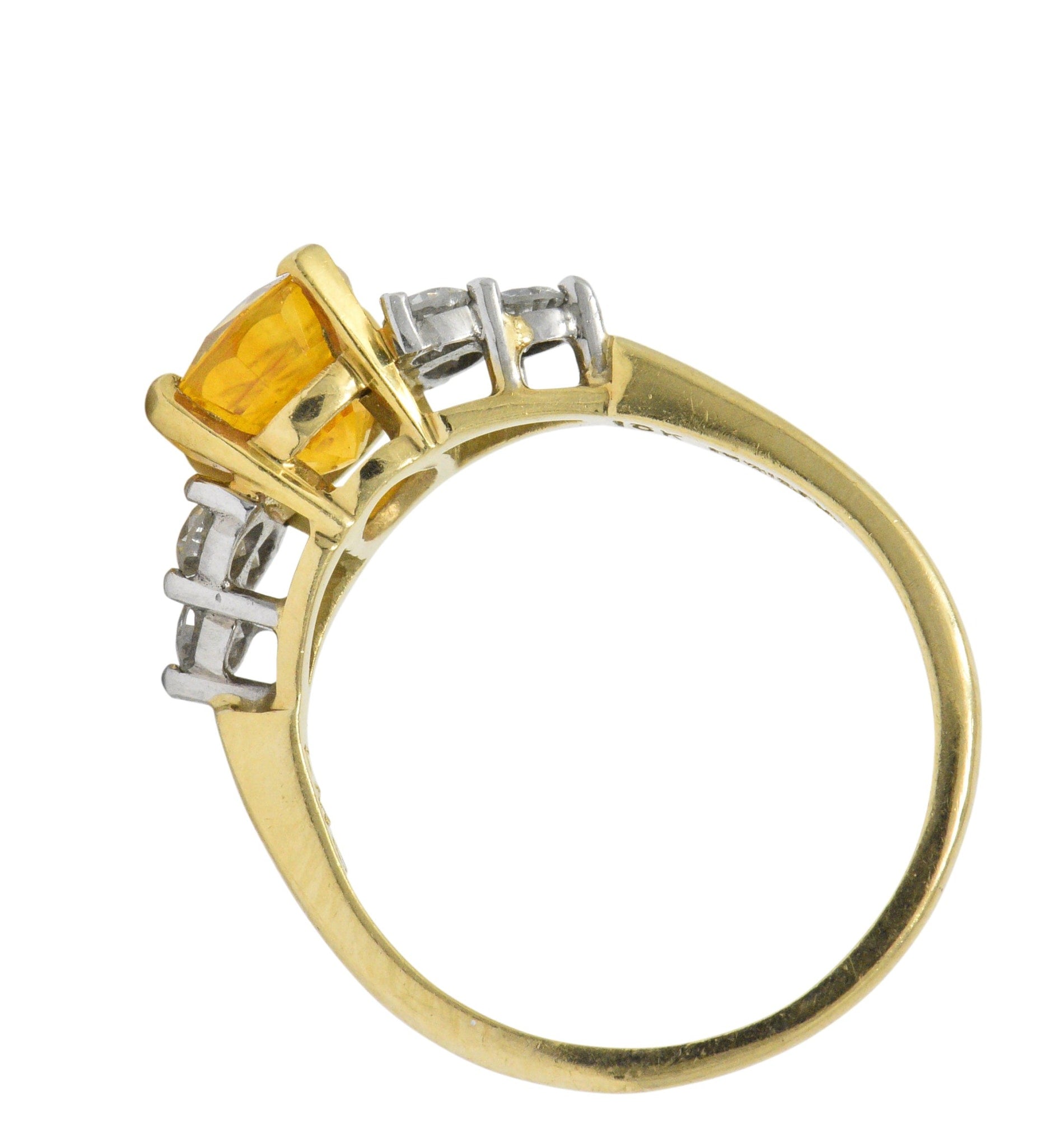 Vintage 3.30 CTW Orange Sapphire Diamond Platinum 18 Karat Gold Ring Wilson's Estate Jewelry