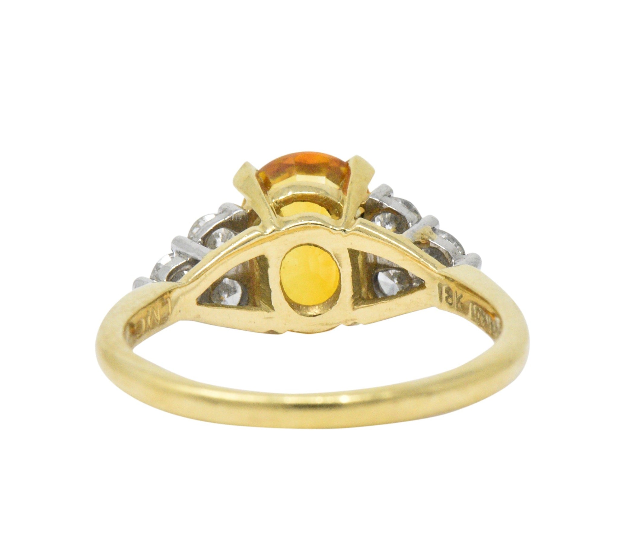 Vintage 3.30 CTW Orange Sapphire Diamond Platinum 18 Karat Gold Ring Wilson's Estate Jewelry