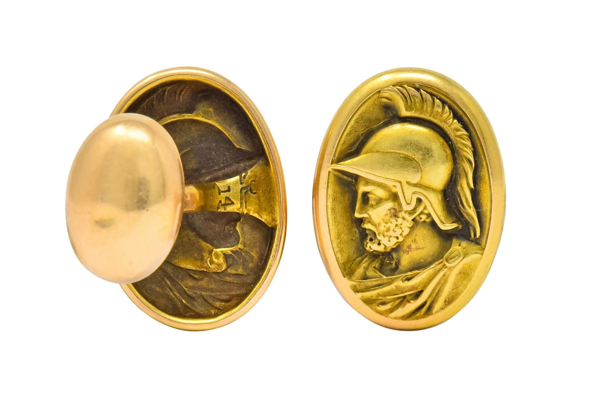 Larter & Sons 1905 Art Nouveau 14 Karat Gold Ajax Greek Warrior Men's Cufflinks - Wilson's Estate Jewelry