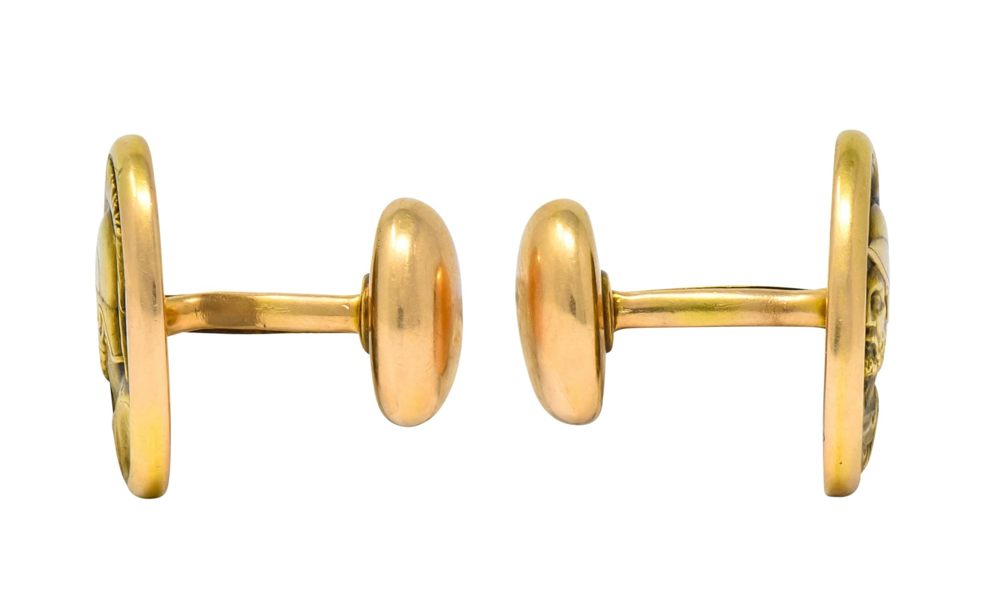 Larter & Sons 1905 Art Nouveau 14 Karat Gold Ajax Greek Warrior Men's Cufflinks - Wilson's Estate Jewelry