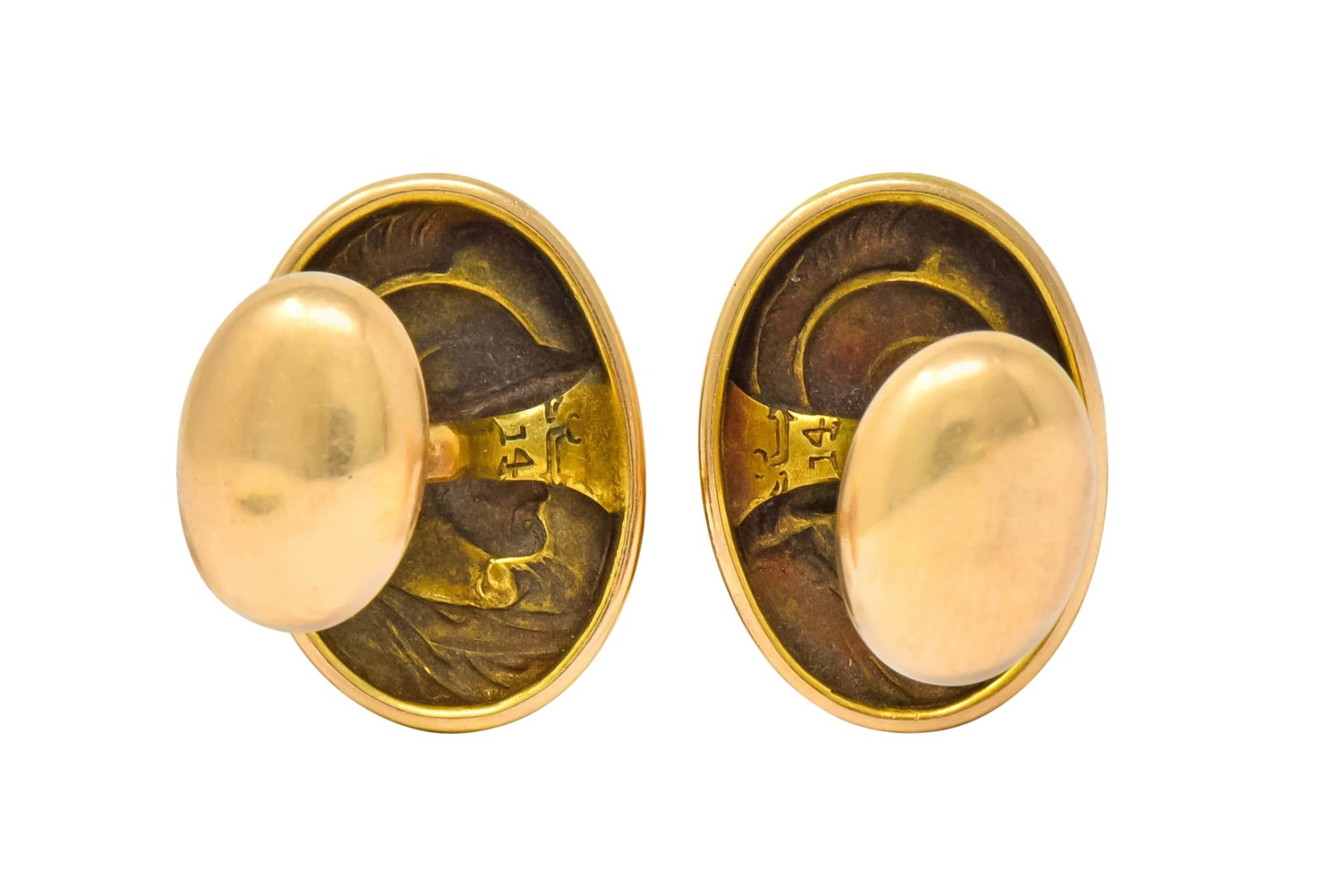 Larter & Sons 1905 Art Nouveau 14 Karat Gold Ajax Greek Warrior Men's Cufflinks - Wilson's Estate Jewelry