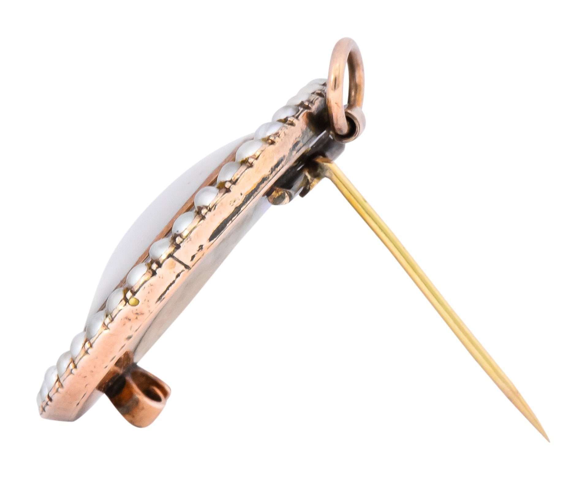 Late Georgian Seed Pearl Enamel 12 Karat Gold Lover’s Eye Pendant Brooch - Wilson's Estate Jewelry