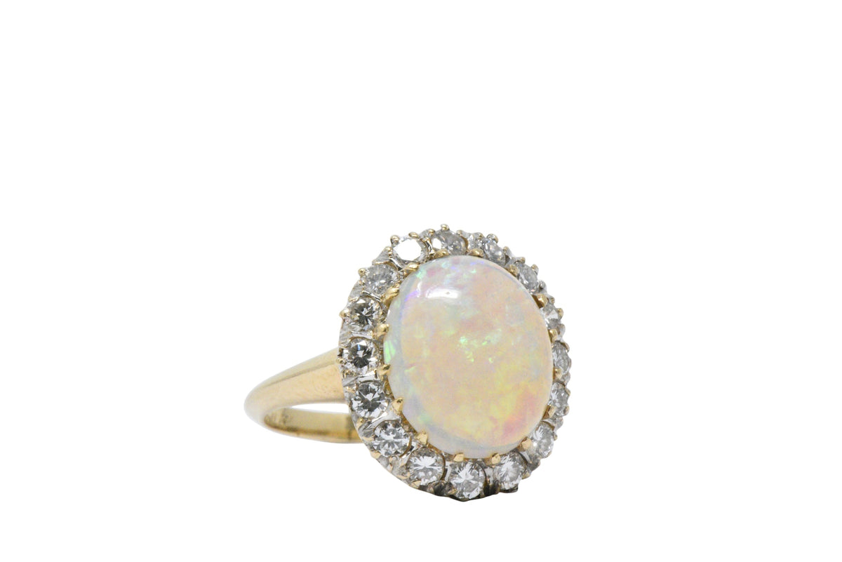 Late Victorian 0.65 CTW Diamond, Opal & 14K Gold Ring Wilson's Estate Jewelry