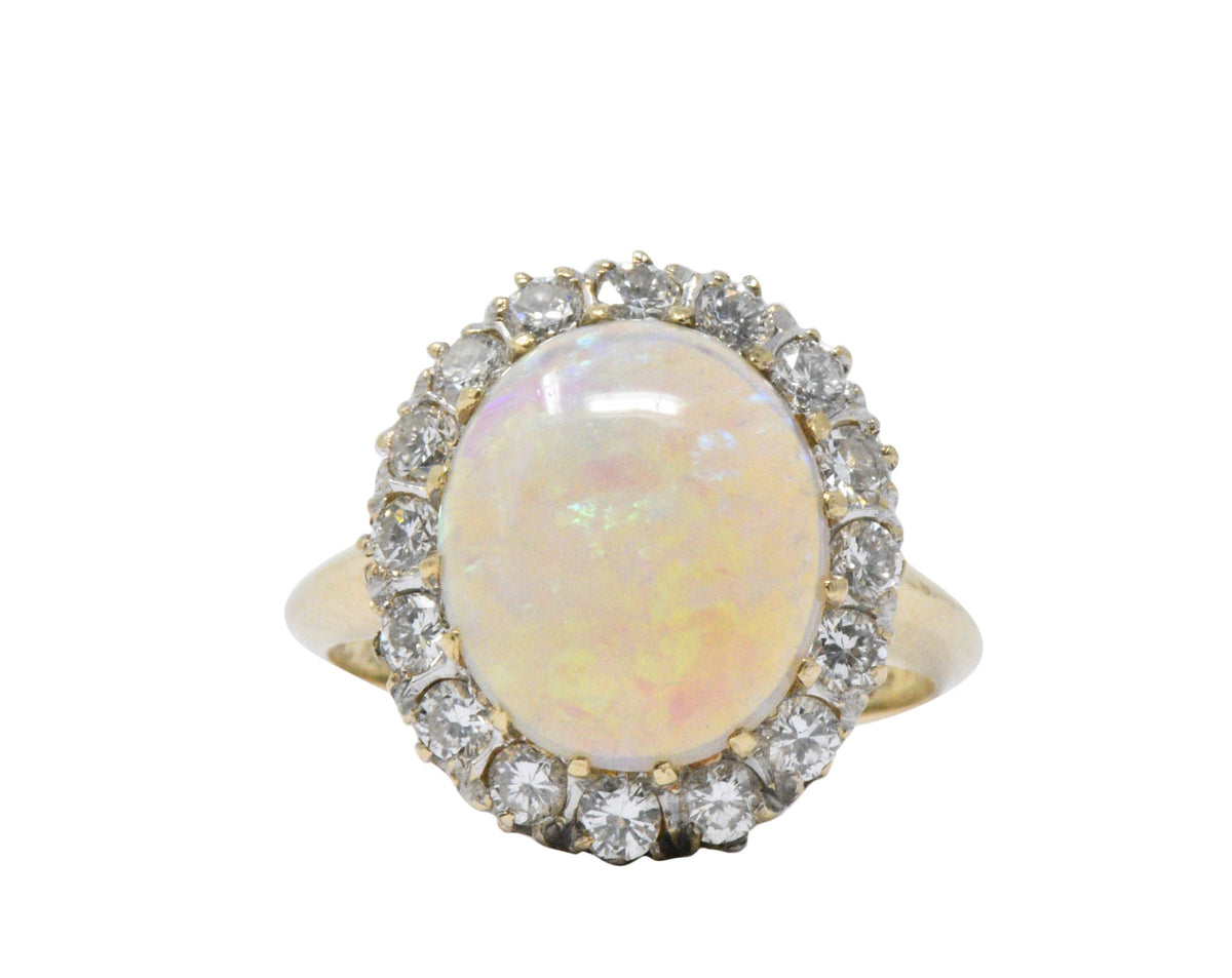 Late Victorian 0.65 CTW Diamond, Opal & 14K Gold Ring Wilson's Estate Jewelry