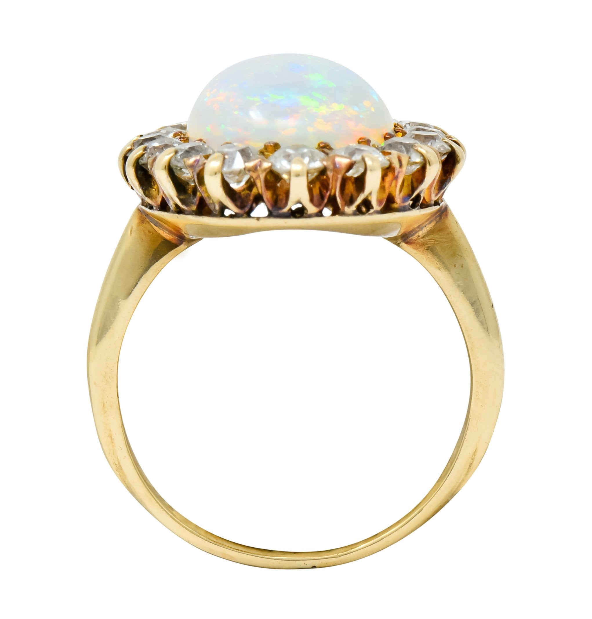 Late Victorian 1.92 CTW Diamond Australian Opal 14 Karat Gold Cluster Ring - Wilson's Estate Jewelry