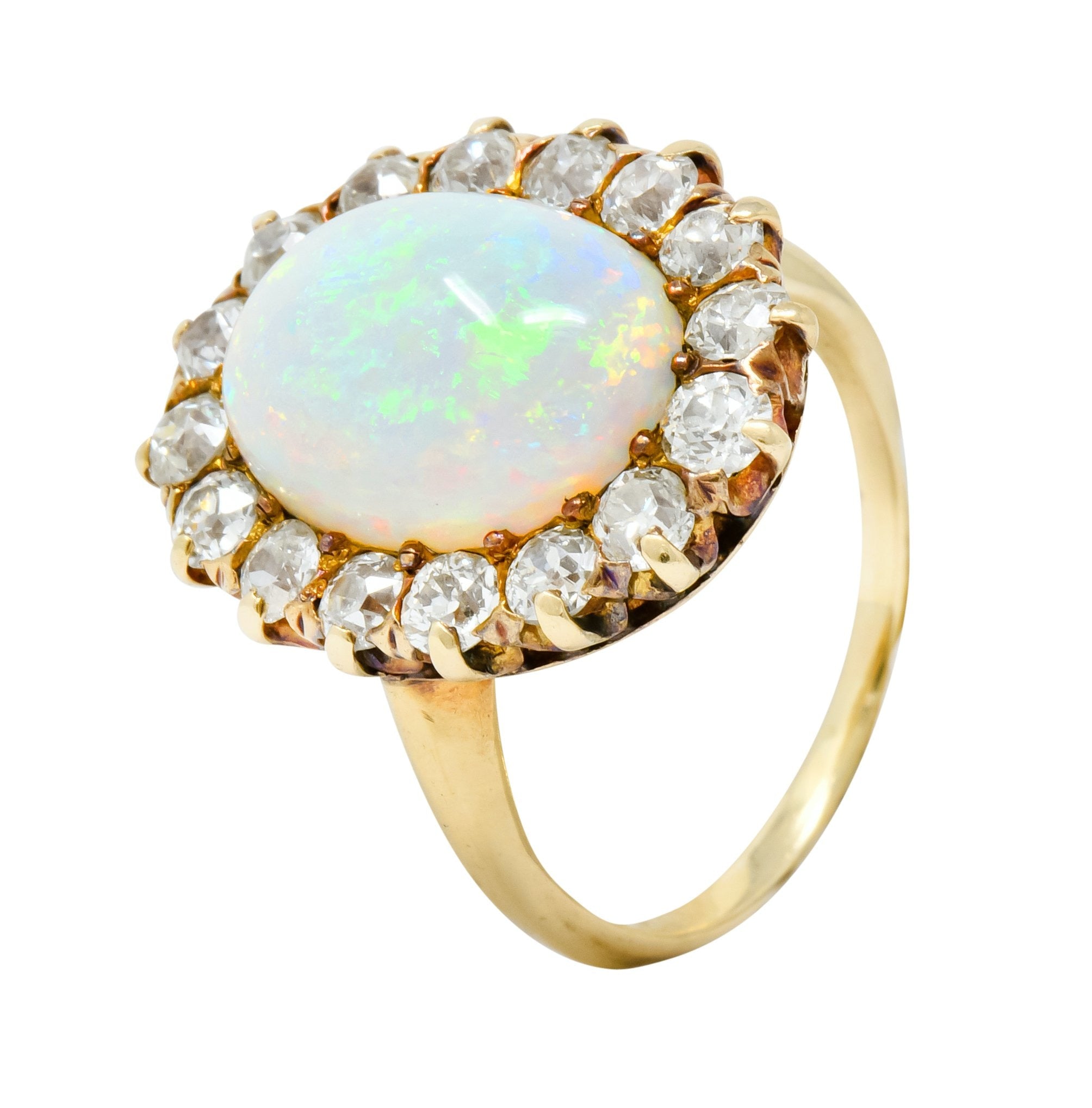 Late Victorian 1.92 CTW Diamond Australian Opal 14 Karat Gold Cluster Ring - Wilson's Estate Jewelry