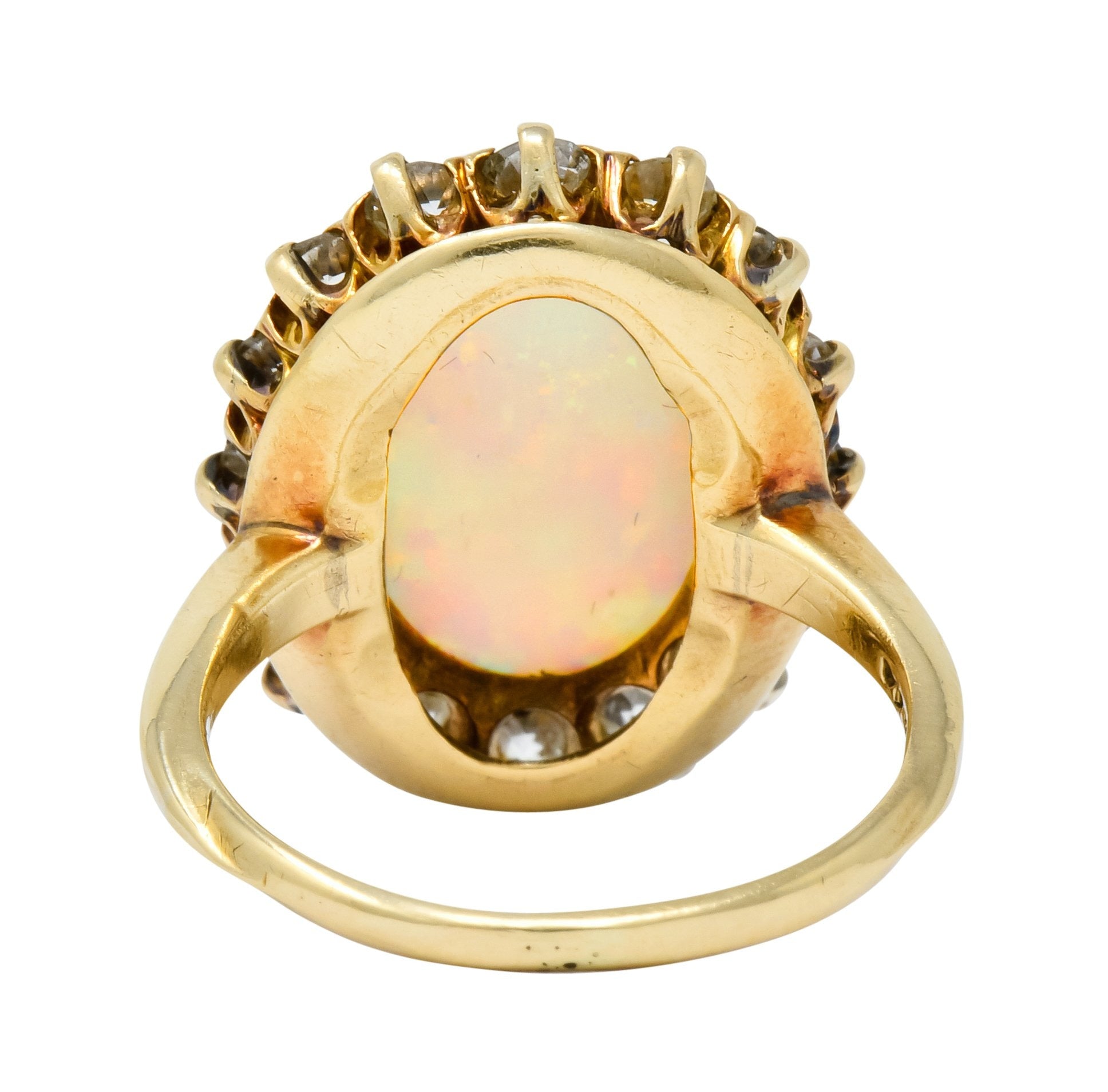 Late Victorian 1.92 CTW Diamond Australian Opal 14 Karat Gold Cluster Ring - Wilson's Estate Jewelry