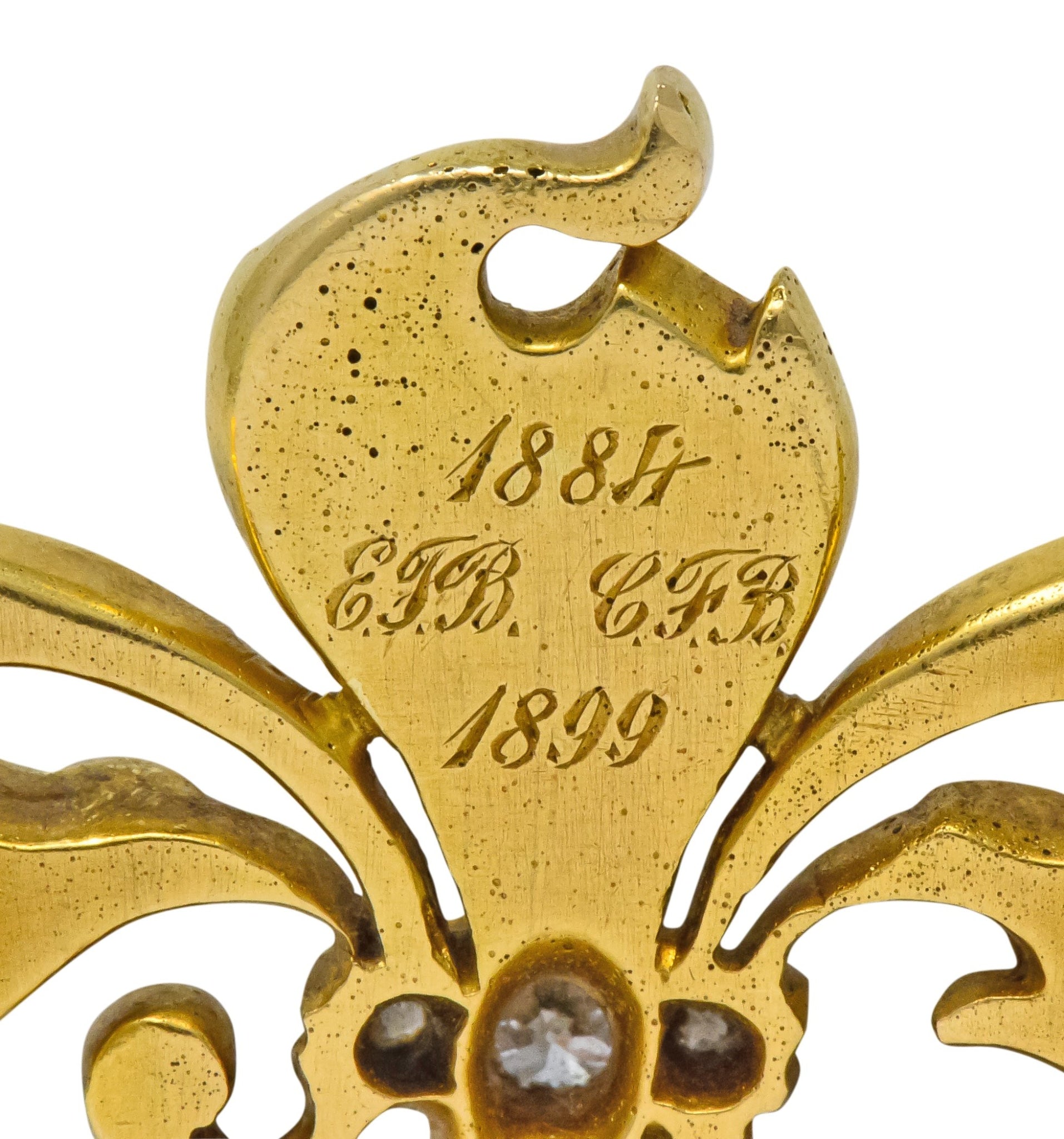Late Victorian French Fleur-de-lis Diamond Pearl 18 Karat Gold Brooch - Wilson's Estate Jewelry