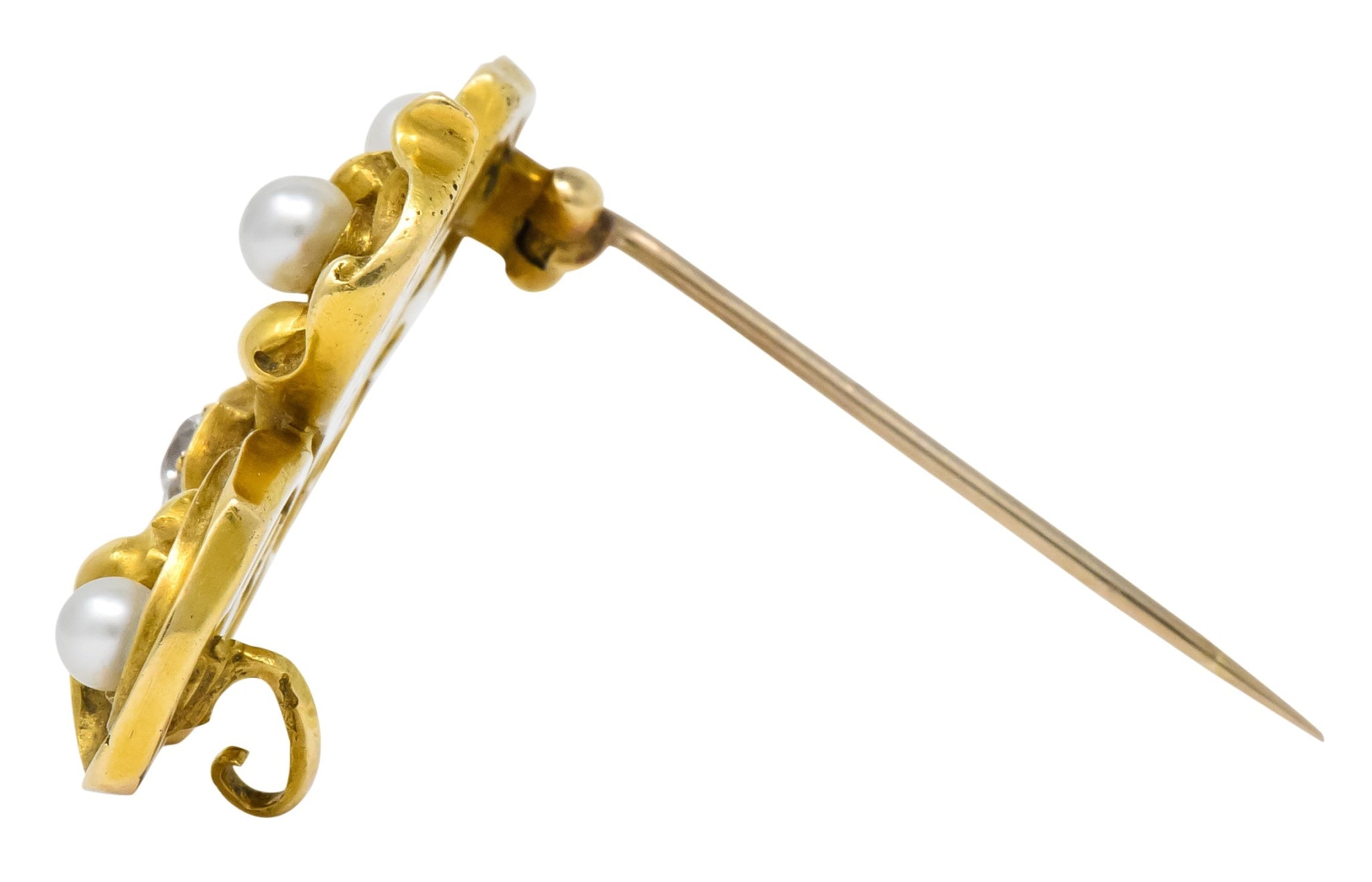 Late Victorian French Fleur-de-lis Diamond Pearl 18 Karat Gold Brooch - Wilson's Estate Jewelry