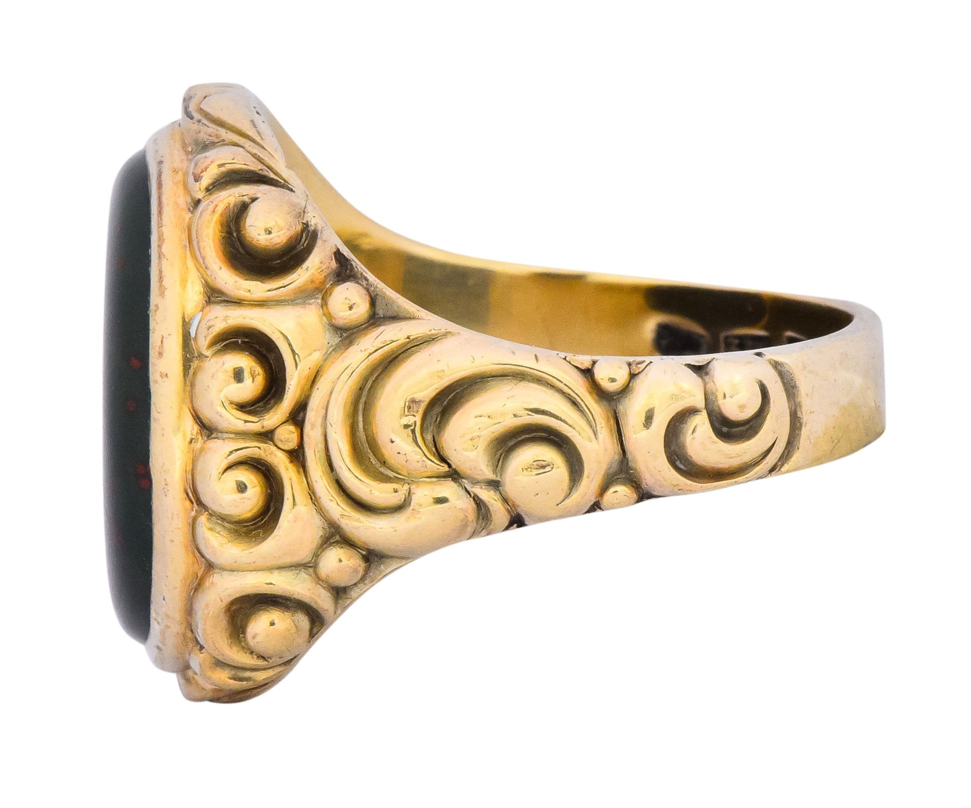 Late Victorian German Bloodstone 8 Karat Gold Unisex Ring Circa 1890 - Wilson's Estate Jewelry