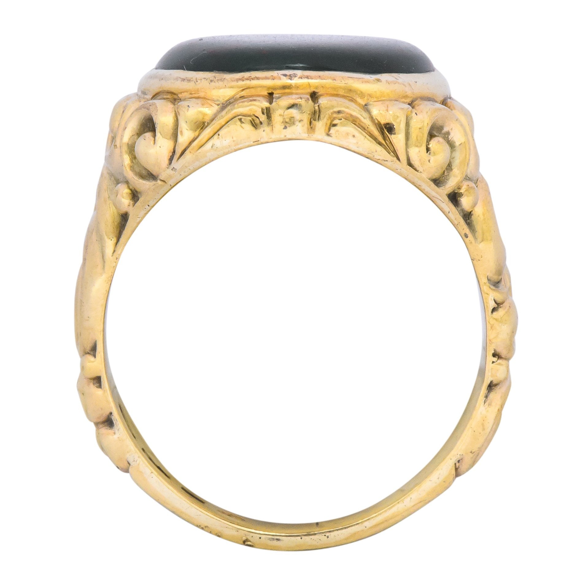 Late Victorian German Bloodstone 8 Karat Gold Unisex Ring Circa 1890 - Wilson's Estate Jewelry