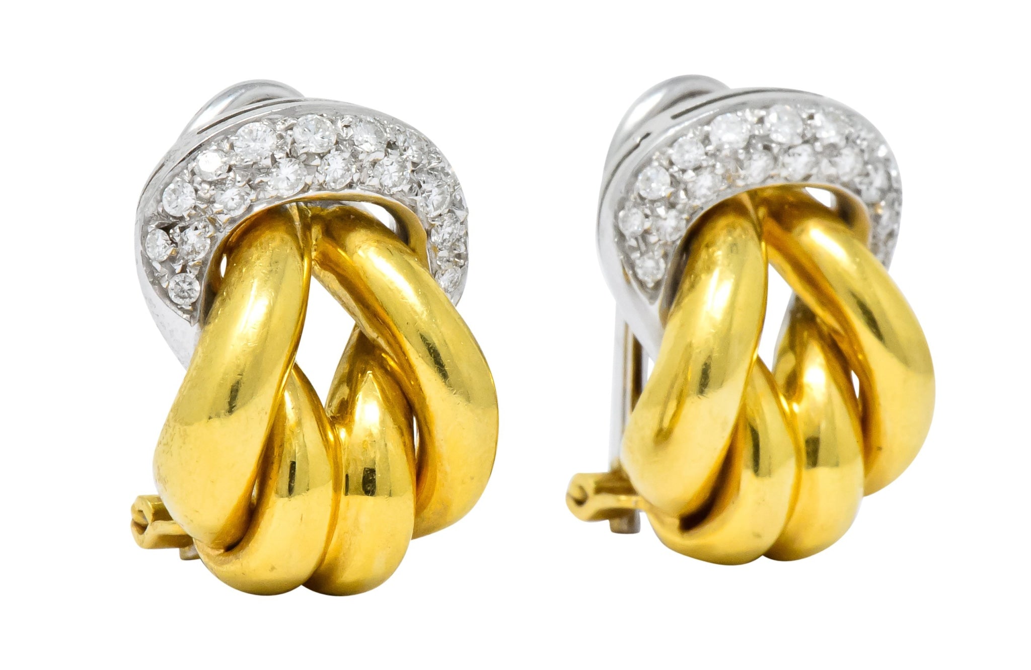 Leo Pizzo Vintage 0.78 CTW Diamond 18 Karat Two-Tone Gold Italian Earrings - Wilson's Estate Jewelry
