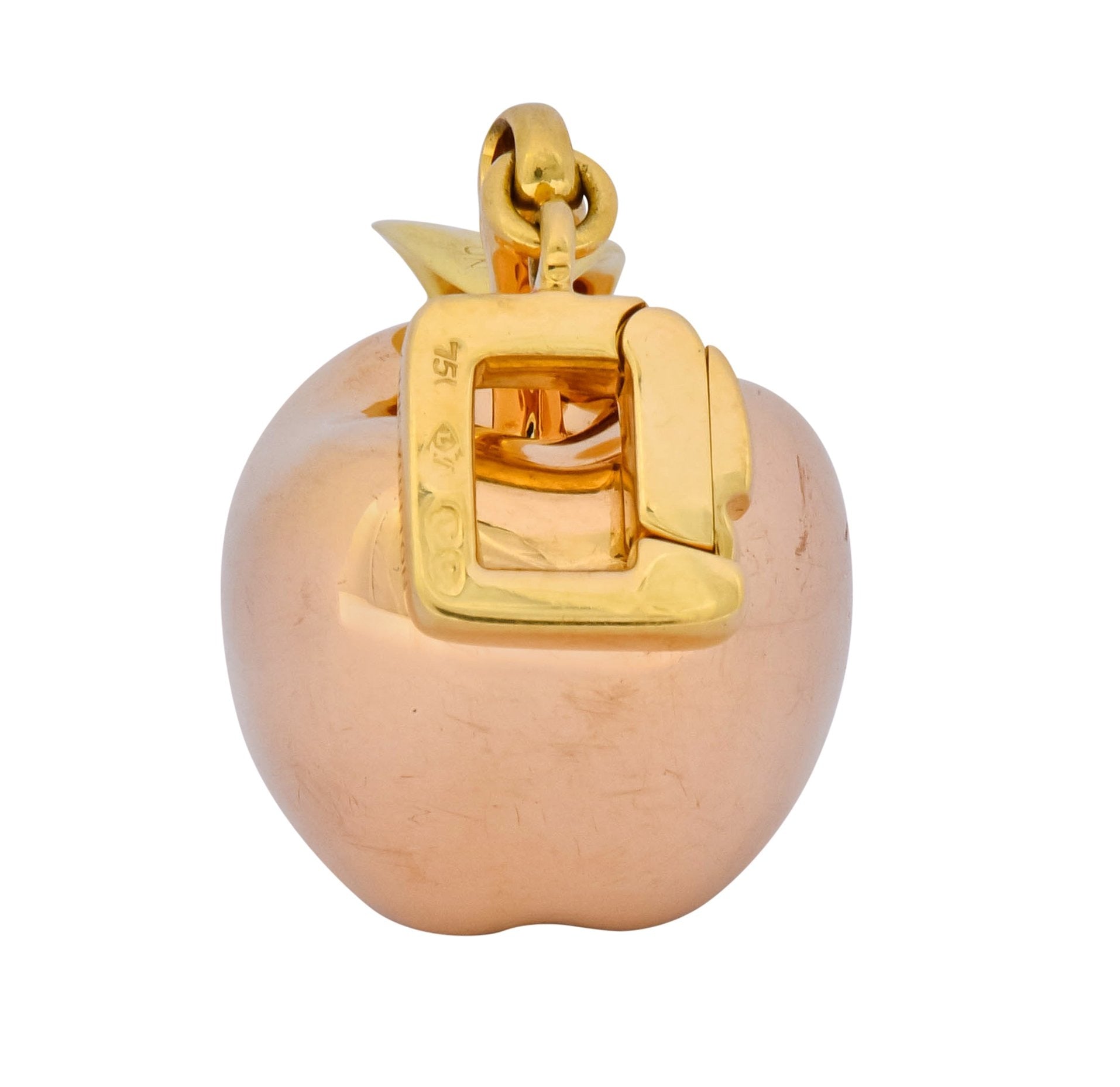 Louis Vuitton French 18 Karat Tri-Color Gold Apple Charm Pendant - Wilson's Estate Jewelry