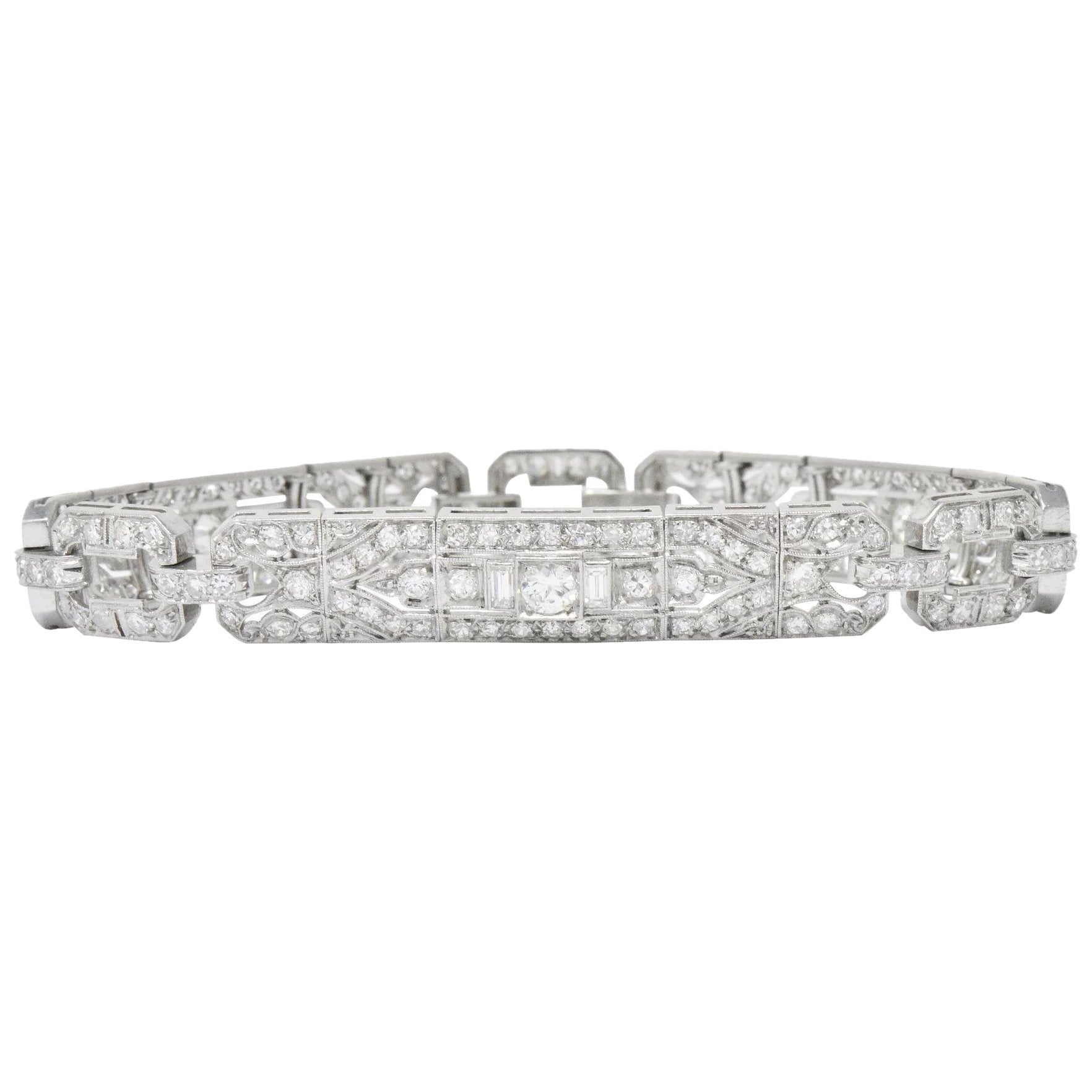 Lovely Art Deco 6.15 CTW Diamond Platinum Old European Bracelet Wilson's Estate Jewelry