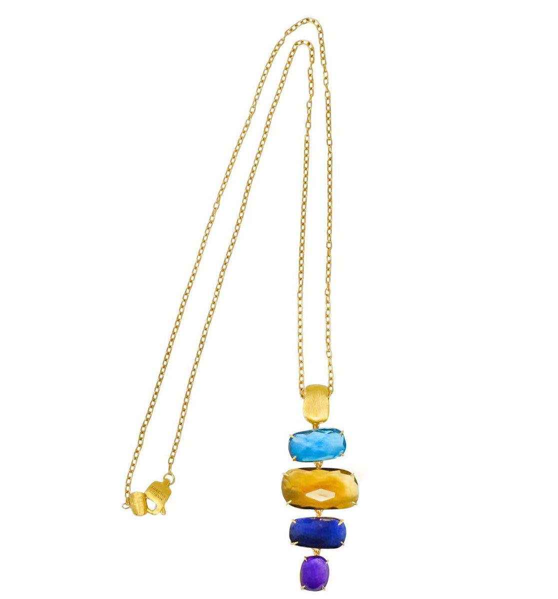 Marco Bicego Multi-Gem 18 Karat Gold Topaz Citrine Amethyst Iolite Drop Necklace - Wilson's Estate Jewelry