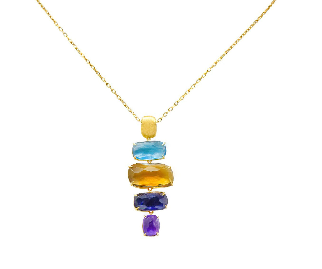 Marco Bicego Multi-Gem 18 Karat Gold Topaz Citrine Amethyst Iolite Drop Necklace - Wilson's Estate Jewelry