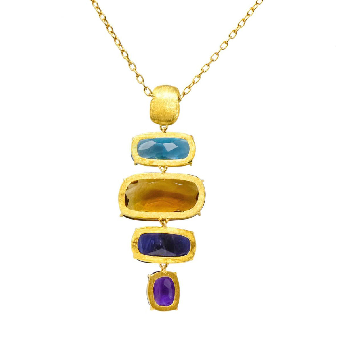 Marco Bicego Multi-Gem 18 Karat Gold Topaz Citrine Amethyst Iolite Drop Necklace - Wilson's Estate Jewelry