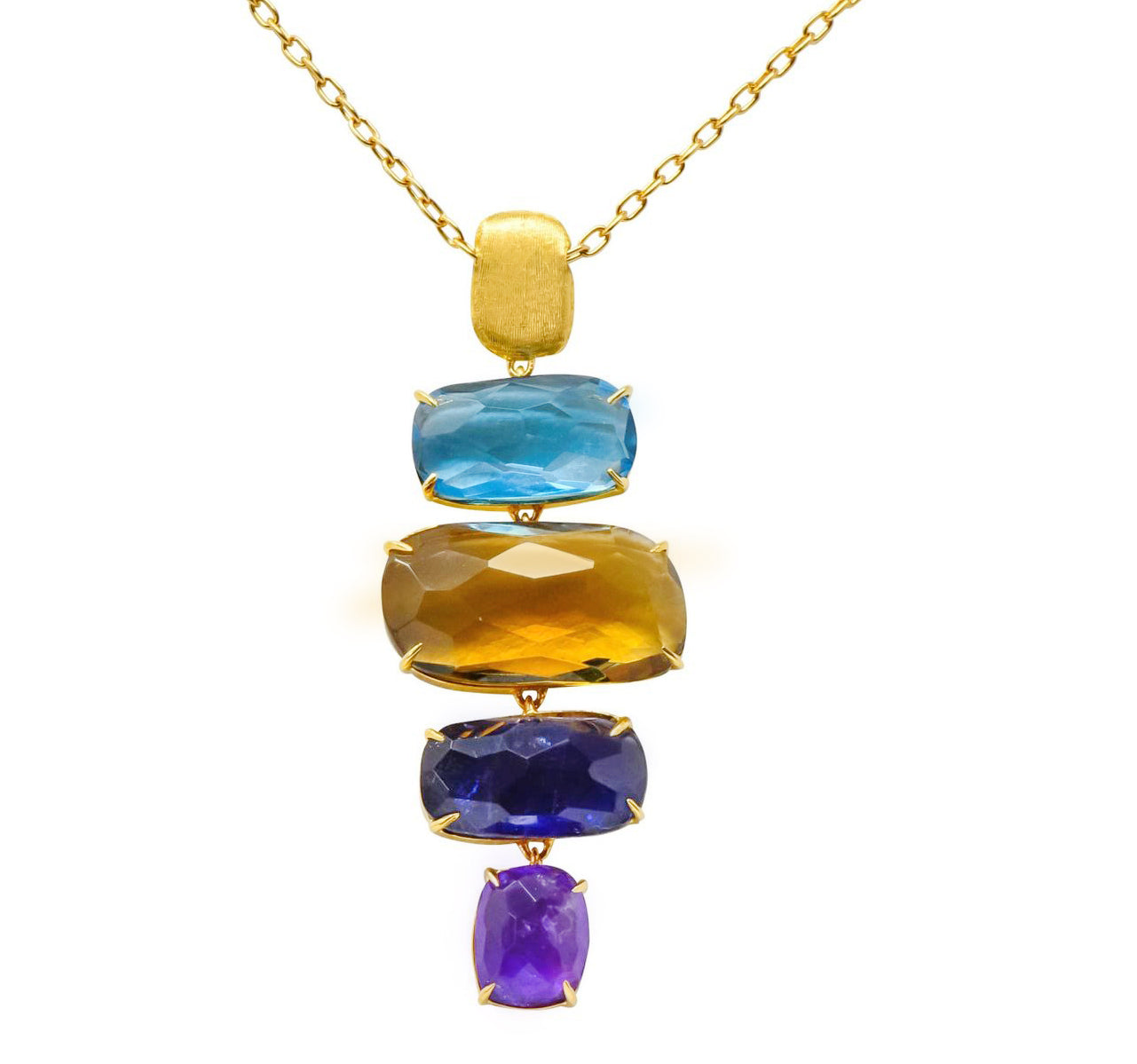Marco Bicego Multi-Gem 18 Karat Gold Topaz Citrine Amethyst Iolite Drop Necklace - Wilson's Estate Jewelry