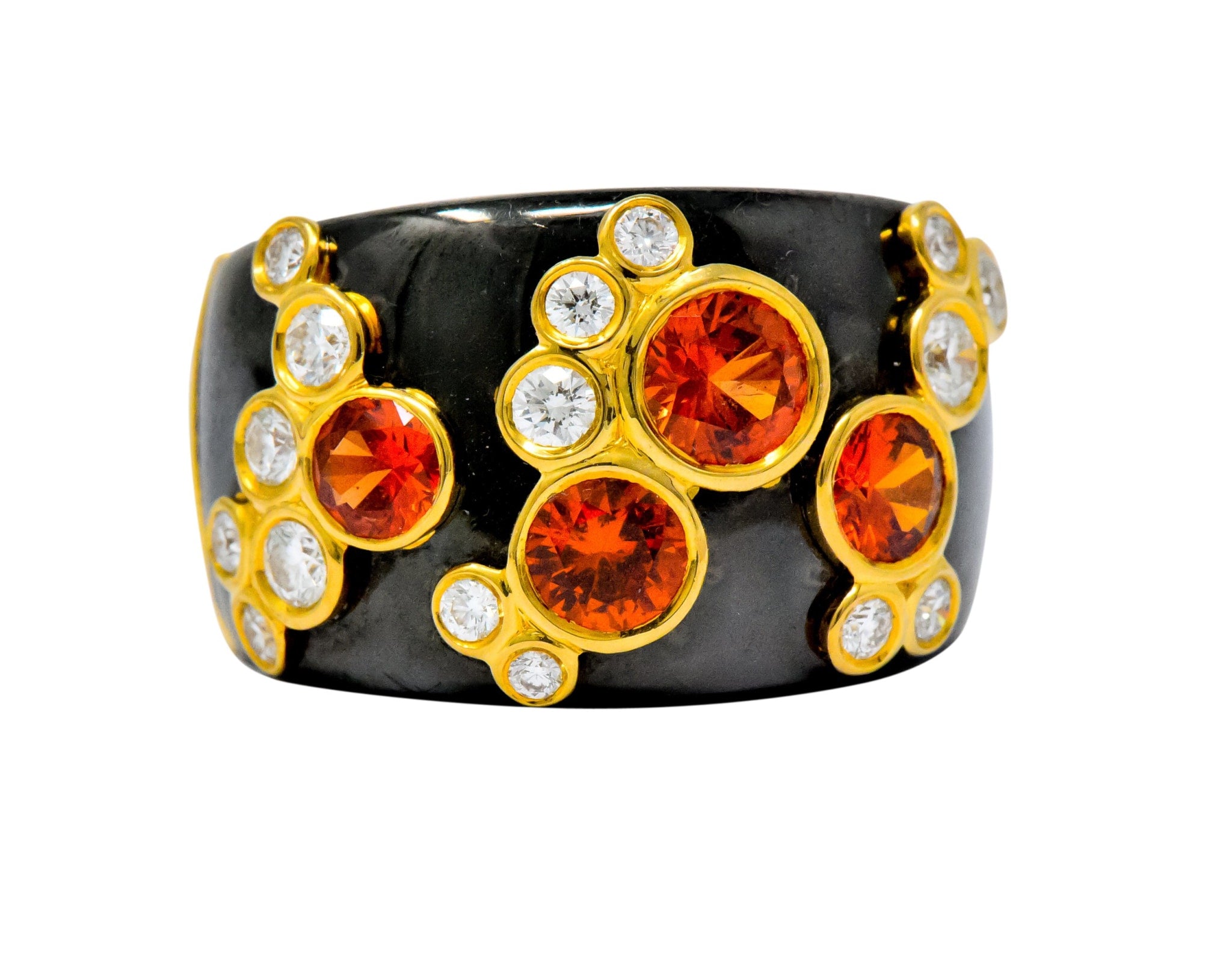 Marina B 'Bulgari' 2.80 CTW Orange Sapphire Diamond Onyx 18 Karat Gold Fujiyama Ring Wilson's Estate Jewelry