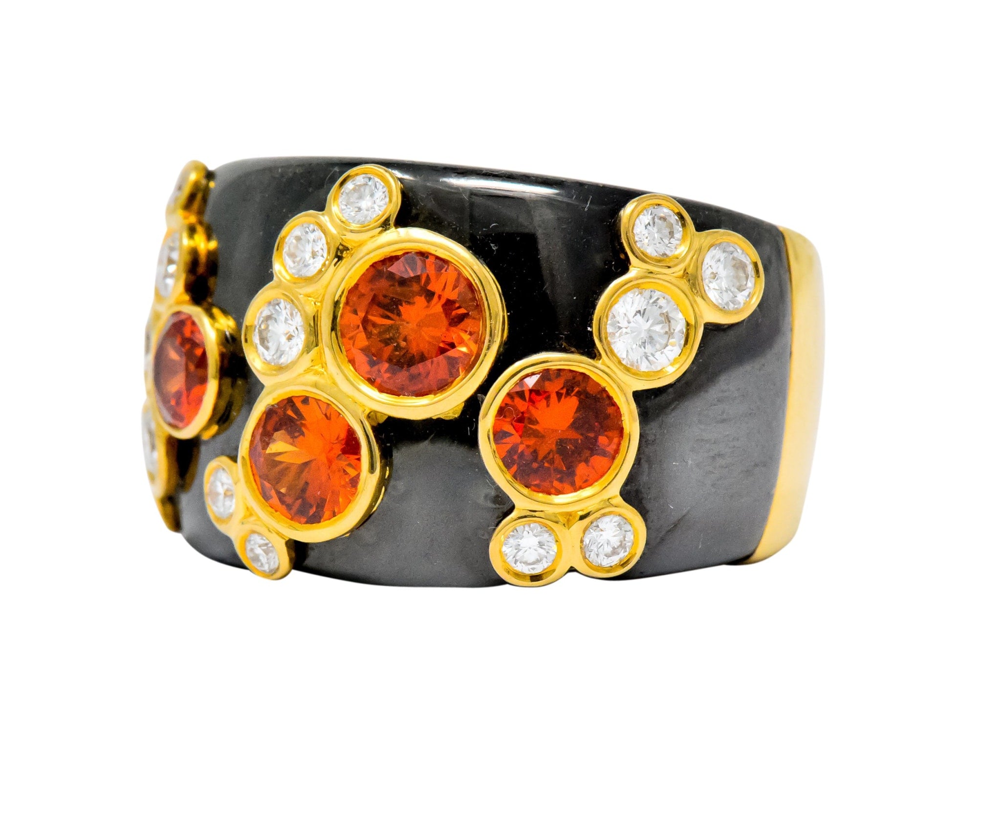 Marina B 'Bulgari' 2.80 CTW Orange Sapphire Diamond Onyx 18 Karat Gold Fujiyama Ring Wilson's Estate Jewelry