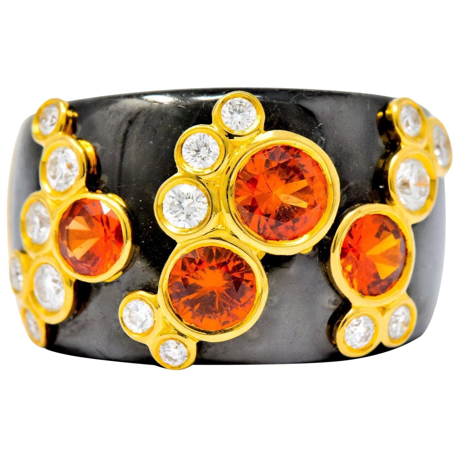Marina B 'Bulgari' 2.80 CTW Orange Sapphire Diamond Onyx 18 Karat Gold Fujiyama Ring Wilson's Estate Jewelry