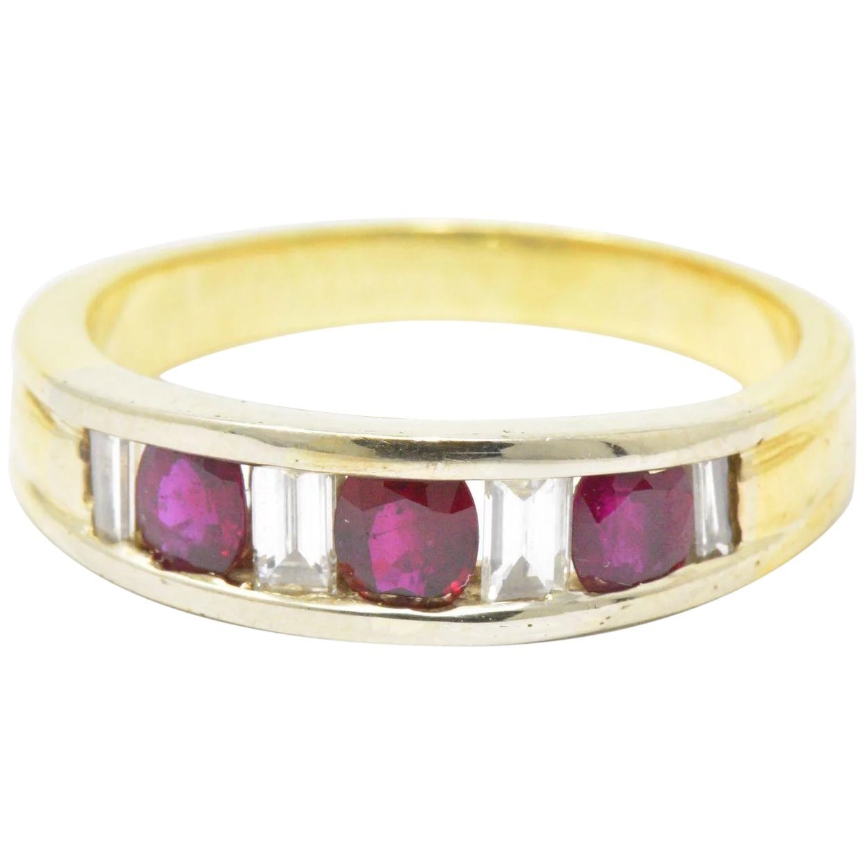 Men's SADEIS Ruby Diamond  18K White & Yellow Gold Ring Size 11.5 Wilson's Estate Jewelry